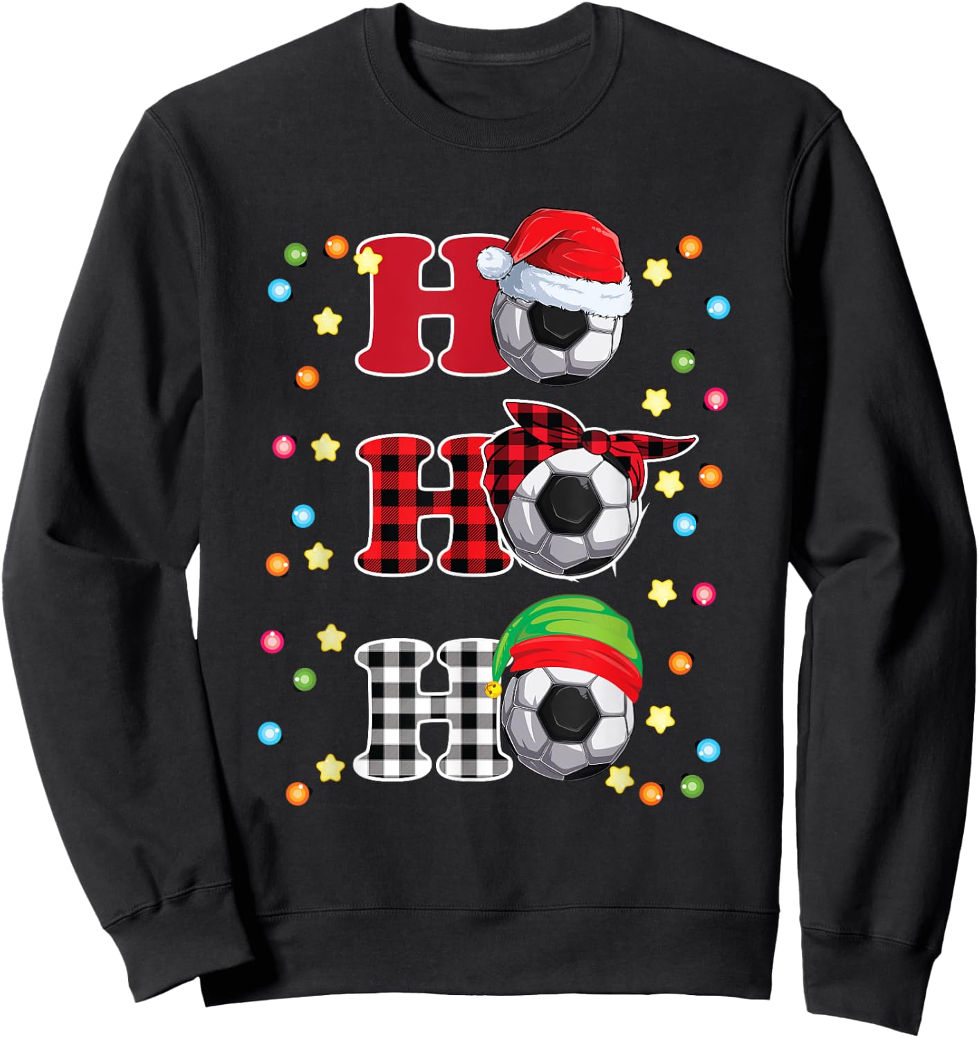 Ho Ho Ho Santa Red Plaid Christmas Lights Pajama Soccer Sweatshirt - Sweatshirt | Black