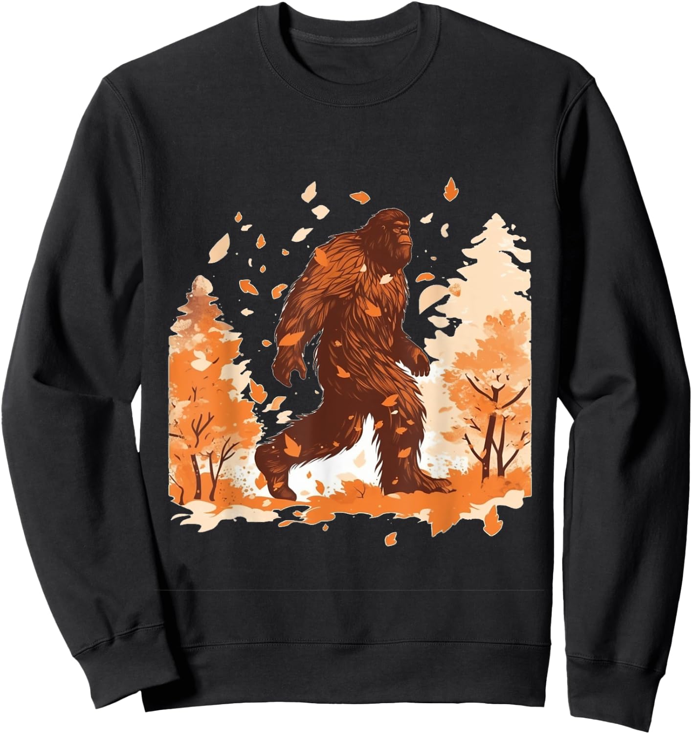 Bigfoot Fall Leaves Thanksgiving Day Sasquatch Autumn Sweatshirt - Sweatshirt | Black