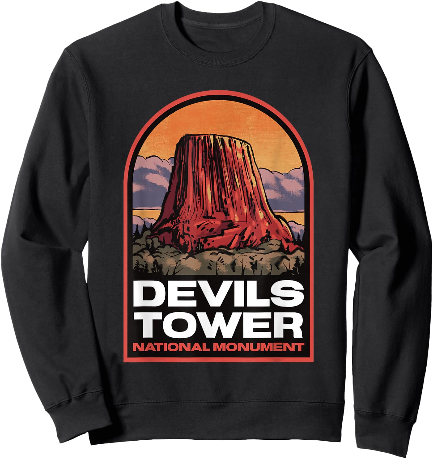 Devils Tower Wyoming Vintage Travel Sweatshirt - Sweatshirt | Black