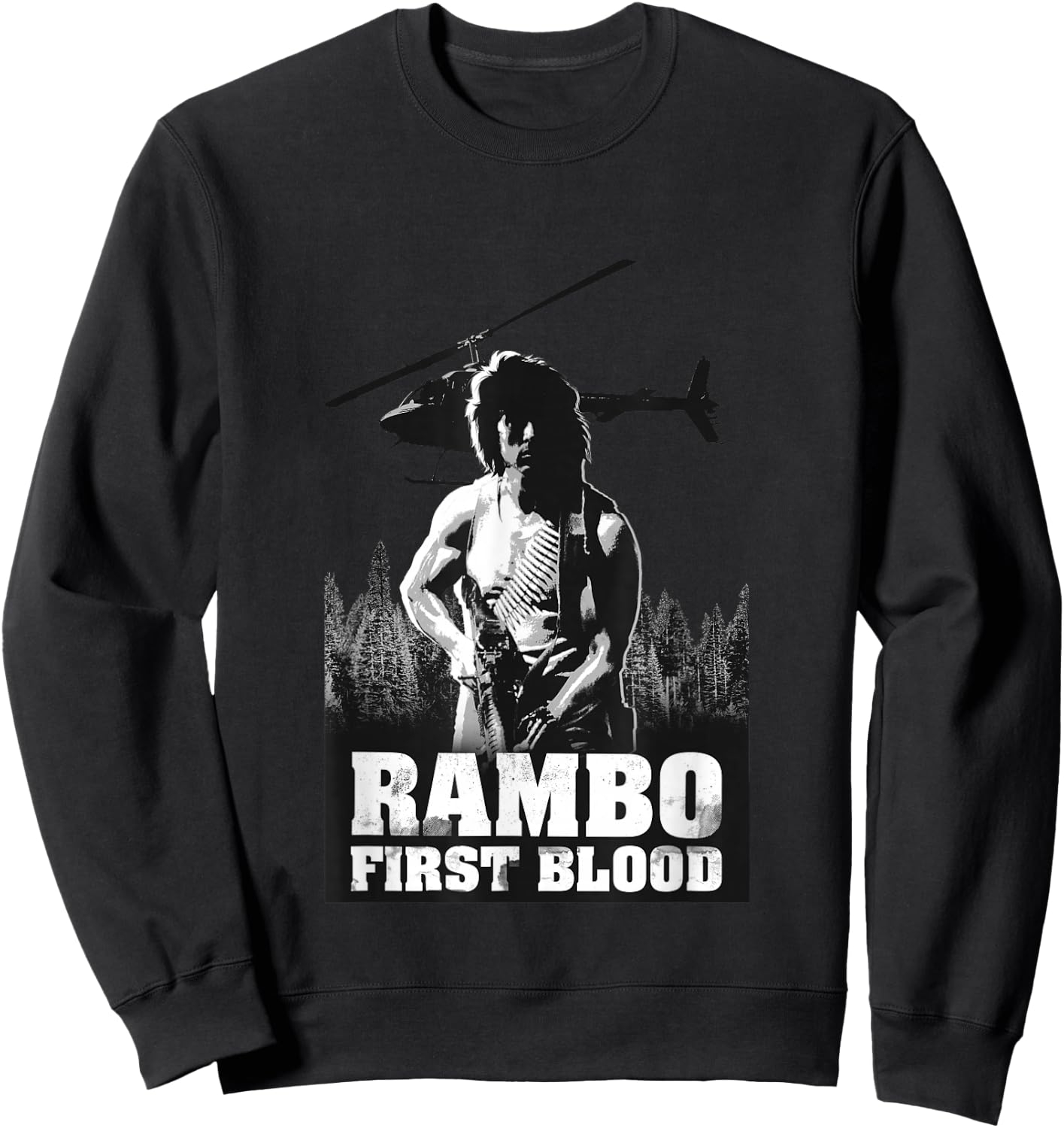 Rambo , Men's Grey, Small, Short Sleeve, Classic Fit, Crew Collar, Modern, Lightweight, Officially Licensed Rambo Design Sweatshirt - Sweatshirt | Black