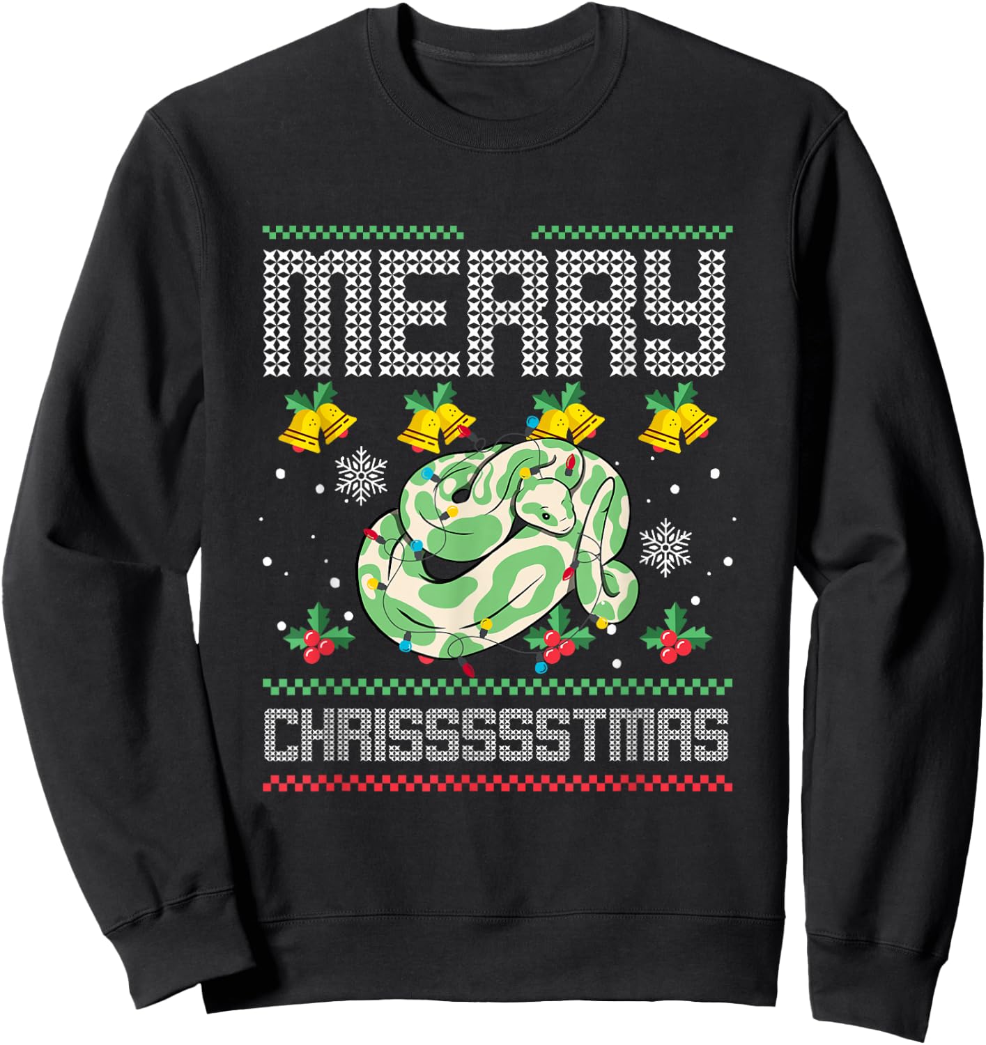 Christmas Snake Serpent Reptile Merry Chrissssstmas Sweatshirt - Sweatshirt | Black