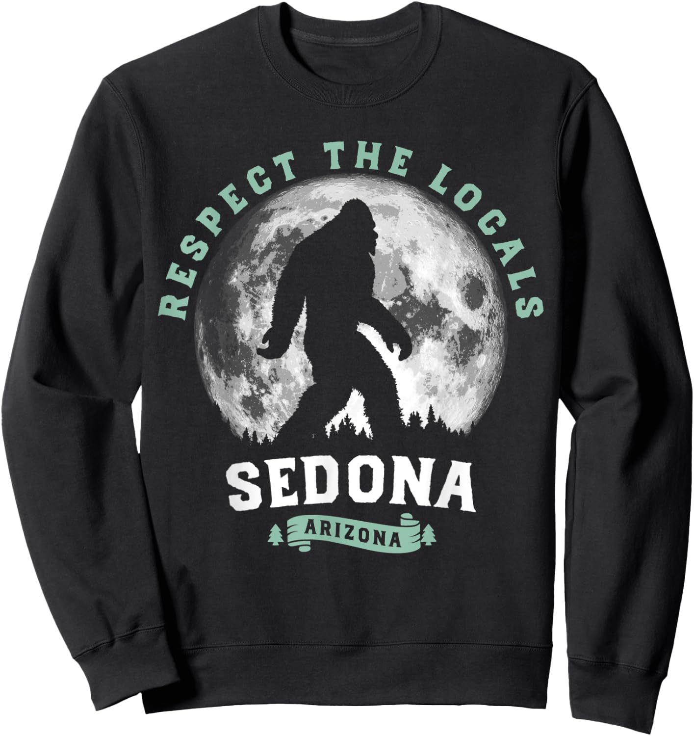 Sedona, Arizona Bigfoot Night Walk Retro Moon Sweatshirt - Sweatshirt | Black