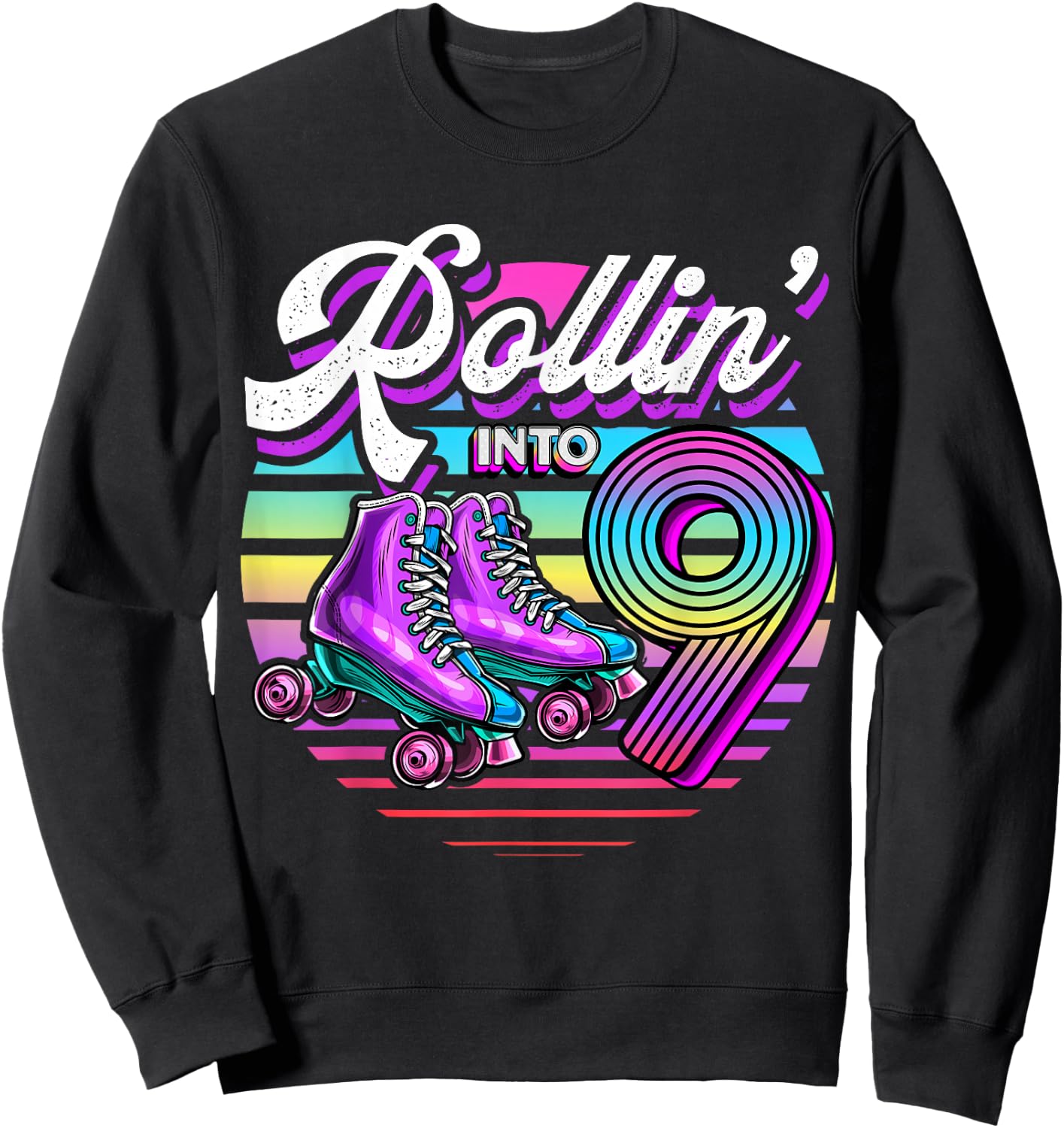 Rollin' into 9 Roller Skating Rink 9th Birthday Party Girls Sweatshirt - Sweatshirt | Black
