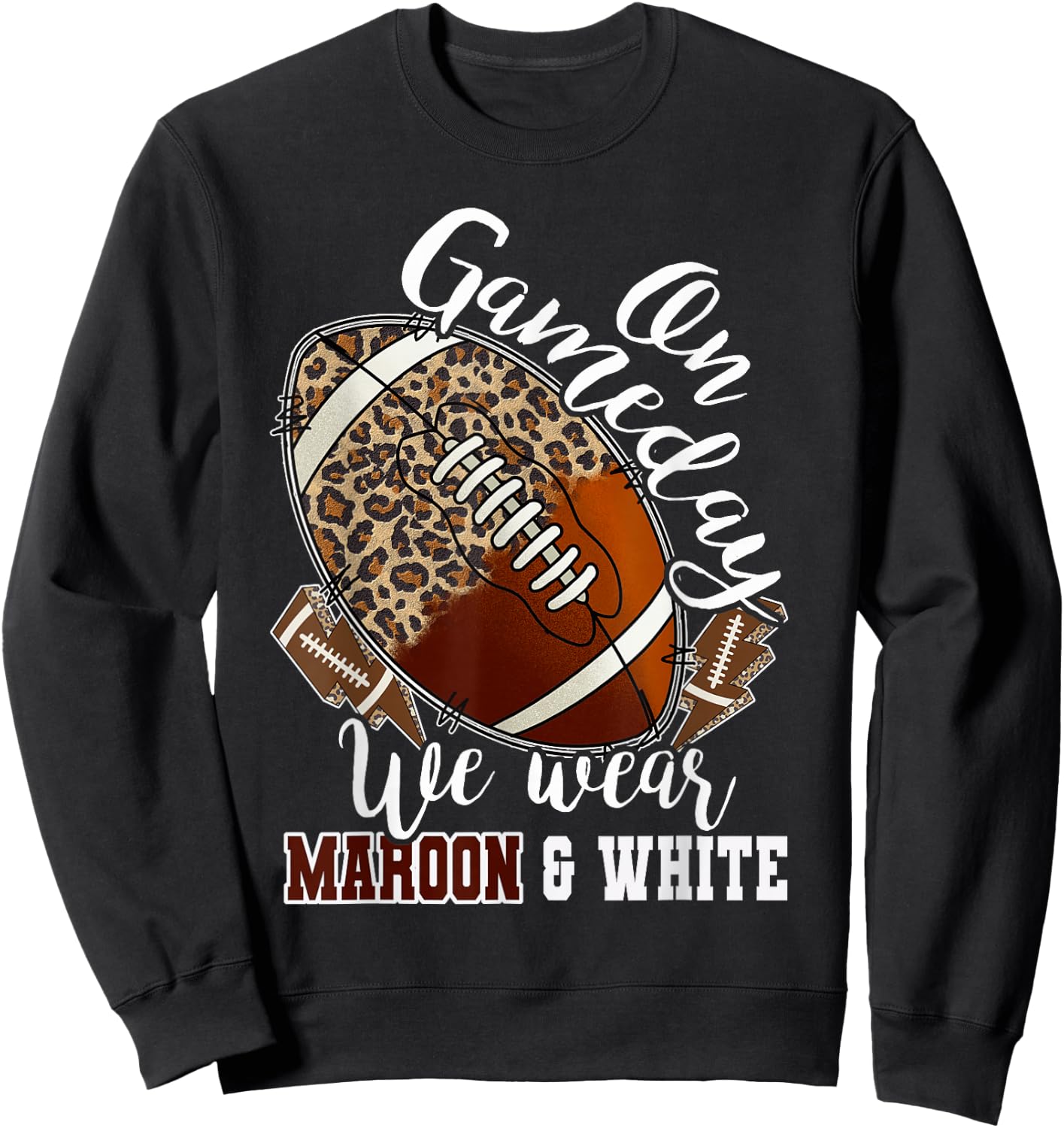 On Gameday Football We Wear Maroon And White Leopard Print Sweatshirt - Sweatshirt | Black