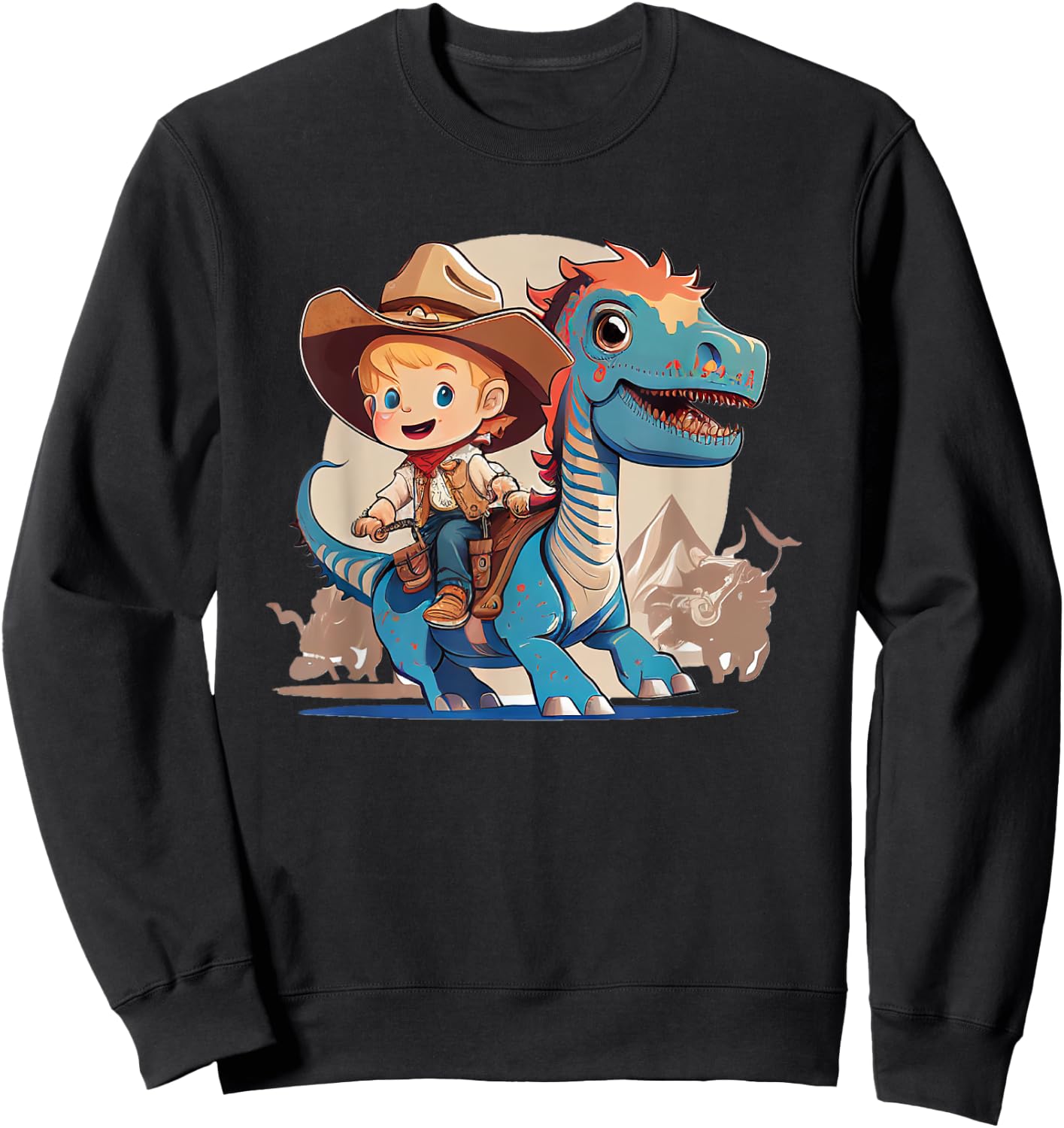 Dino Cowboy Dinosaur Rodeo Rider Nursery Sweatshirt - Sweatshirt | Black