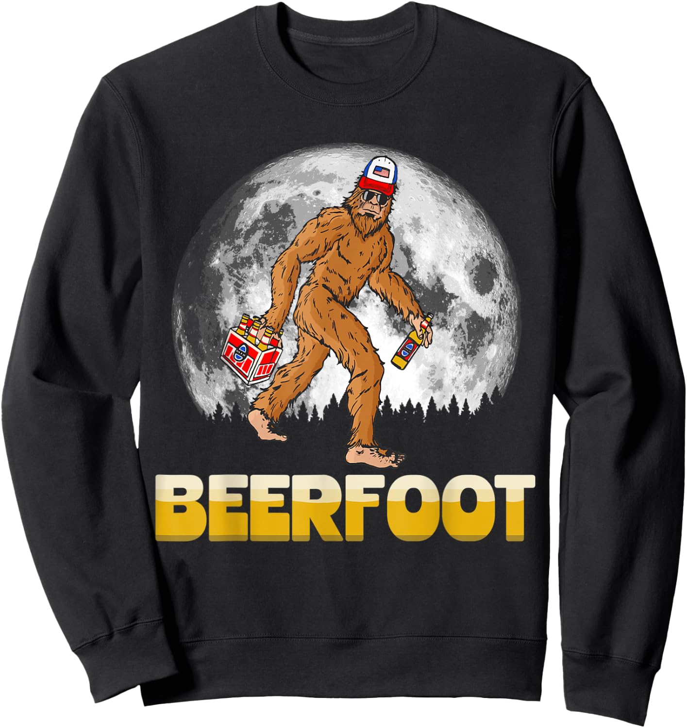 BeerFoot! Funny Hipster Sasquatch 6-Pack Full Moon Bigfoot Sweatshirt - Sweatshirt | Black