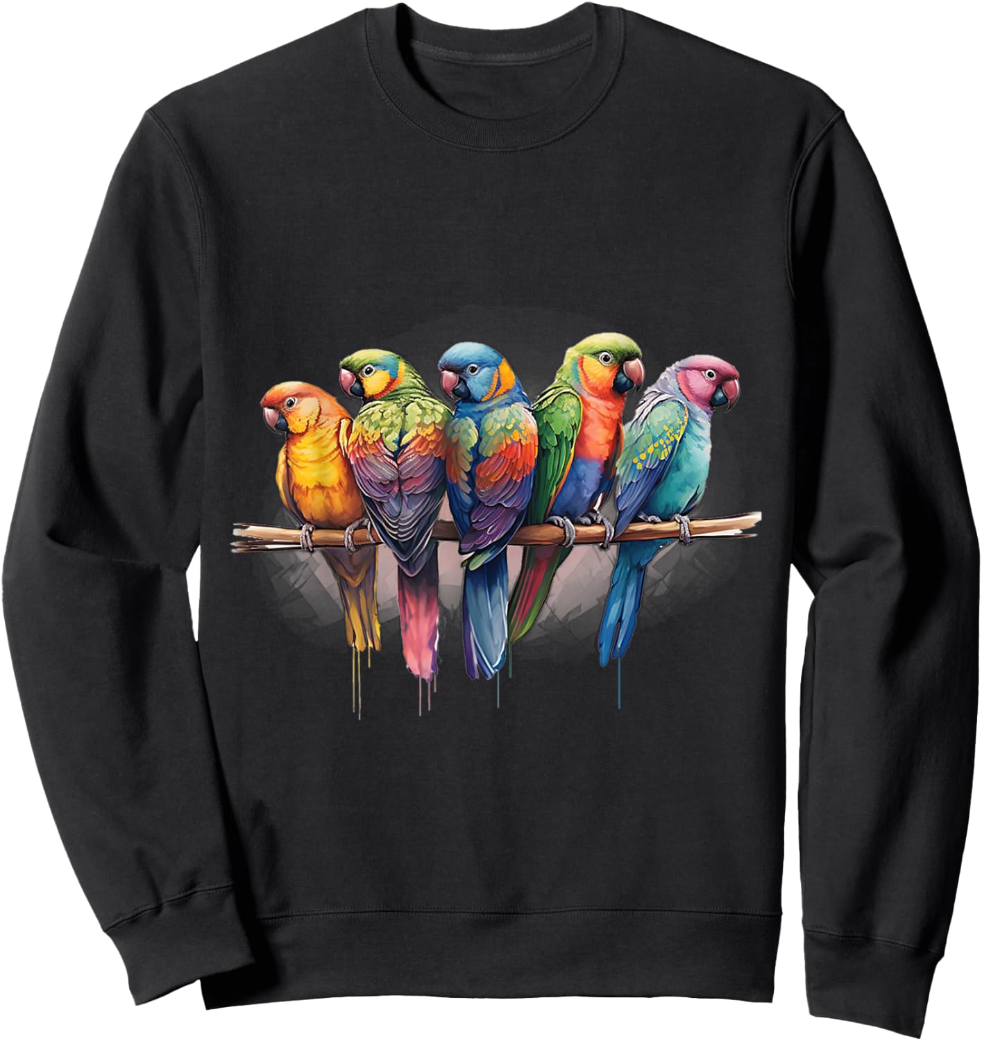 Parrots Watercolor Exotic Tropical Bird Nature Colorful Sweatshirt - Sweatshirt | Black