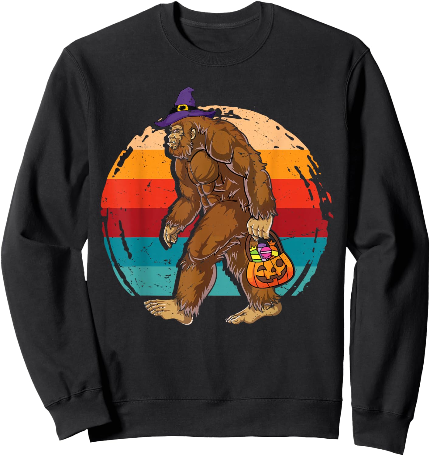 Bigfoot Sasquatch Witch Hat Retro Jack O Lantern Halloween Sweatshirt - Sweatshirt | Black