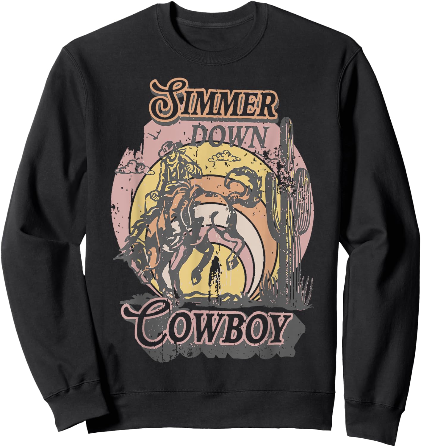 Simmer Summer Down Cowboy Cowgirl Western Graphic Cow Skull Sweatshirt - Sweatshirt | Black