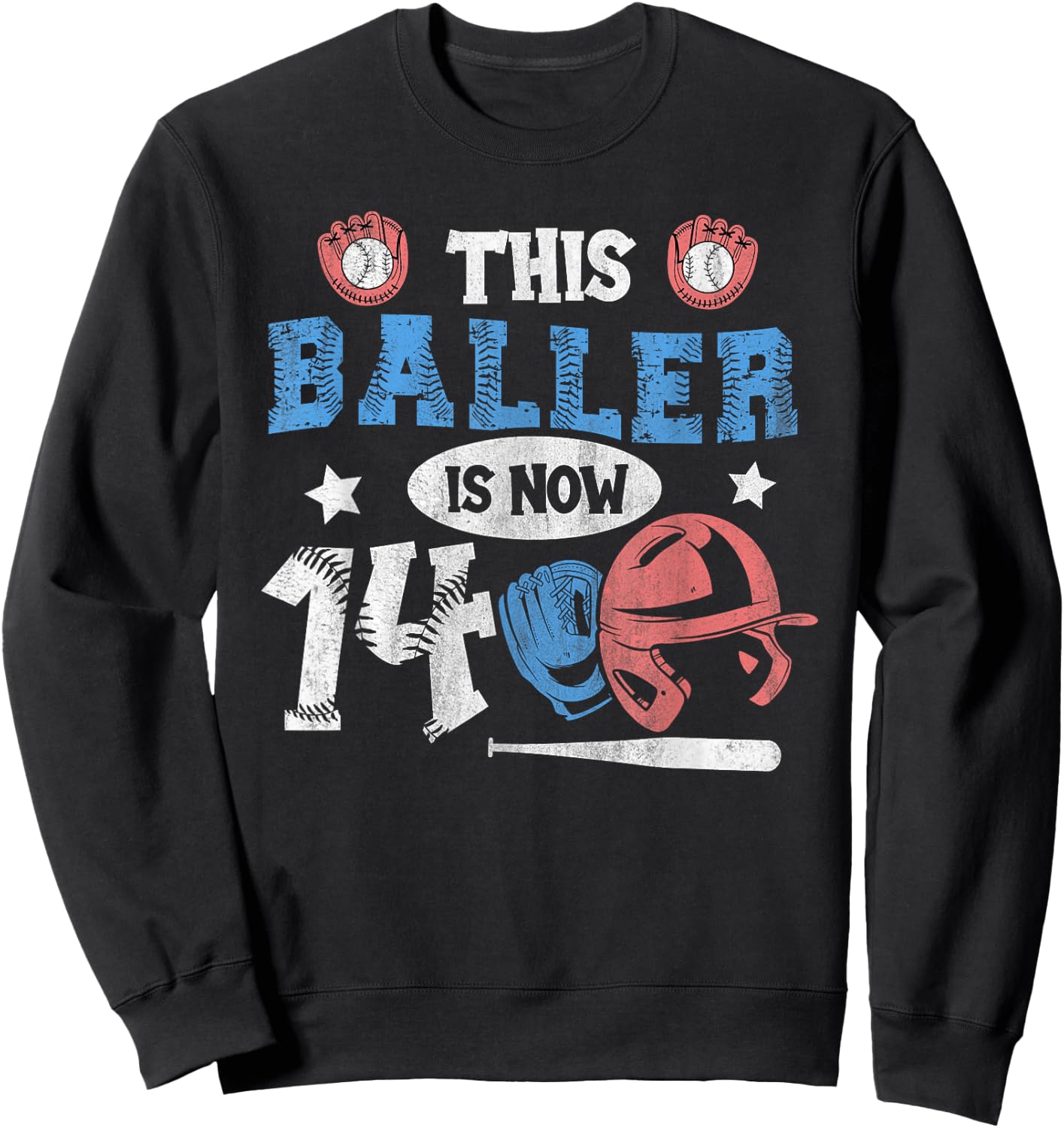 14 Years This Baller is now 14 Kids Baseball 14th Birthday Sweatshirt - Sweatshirt | Black