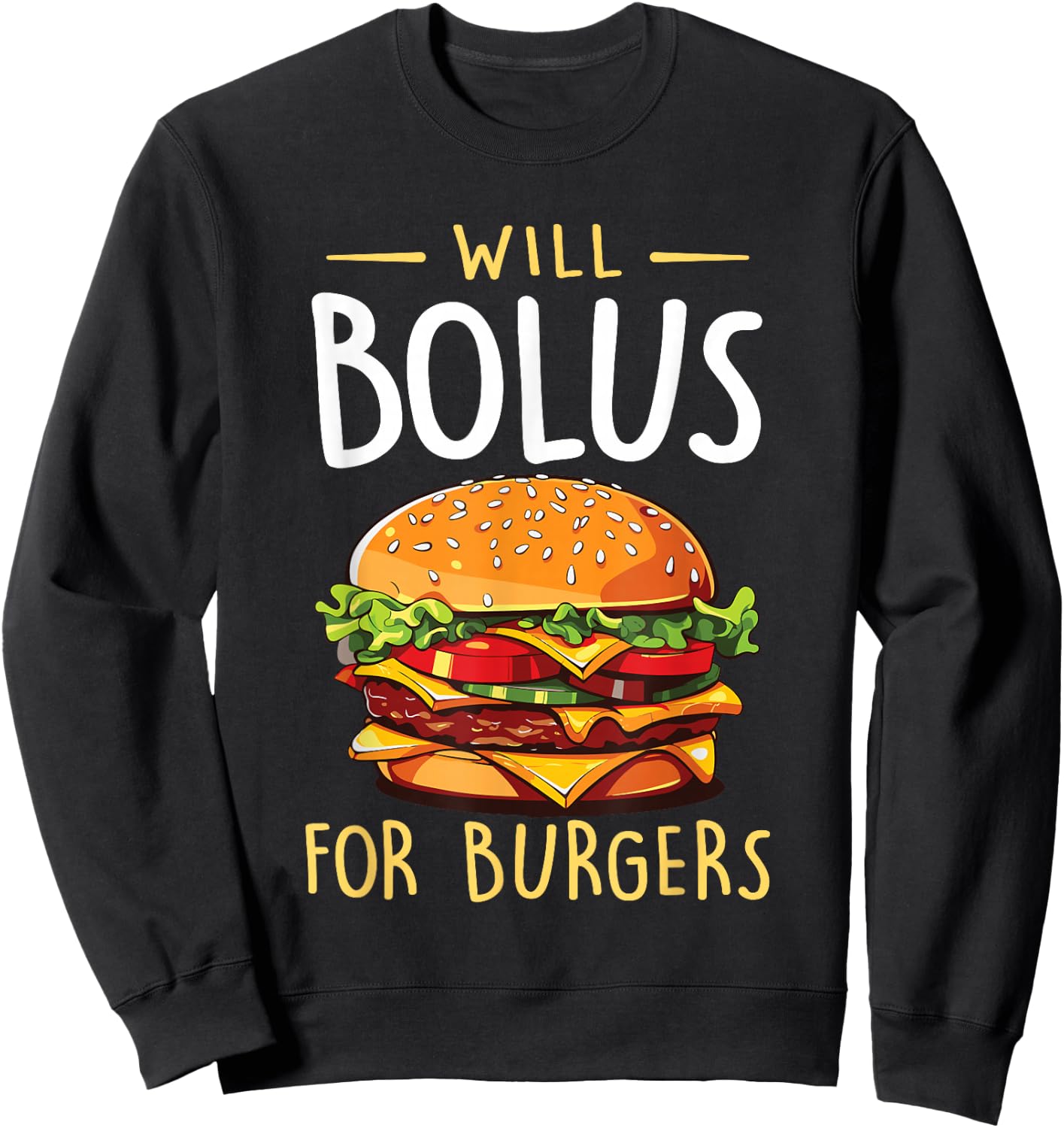 Will Bolus for Burgers Funny Diabetes Awareness Month Sweatshirt - Sweatshirt | Black