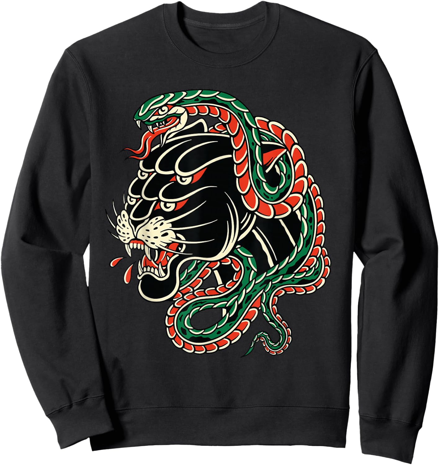Vintage American Traditional Tattoo Edgy Old School Panther Sweatshirt - Sweatshirt | Black