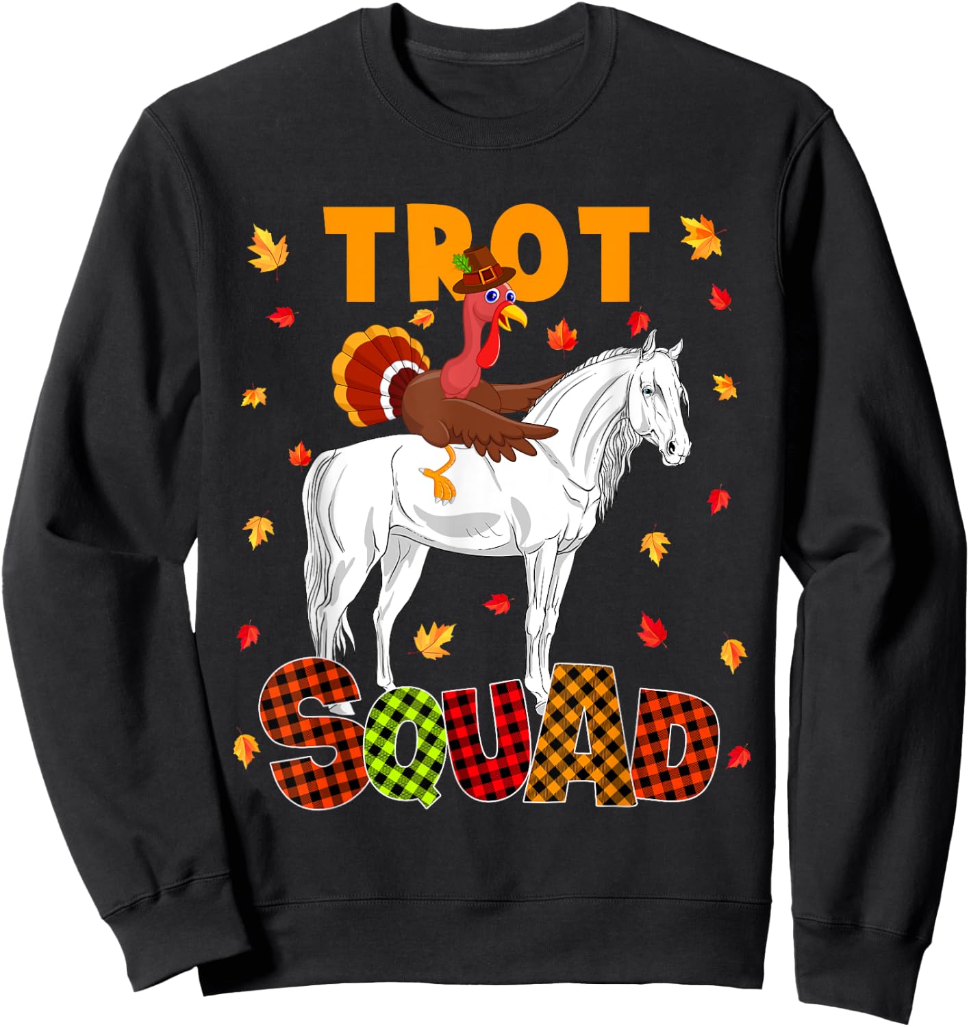 Trot Squad Thanksgiving Turkey Riding Horse Costume Kids Sweatshirt - Sweatshirt | Black