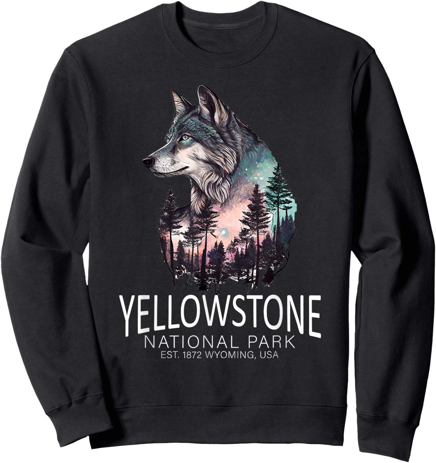 Timber Wolf Yellowstone National Park Sweatshirt - Sweatshirt | Black