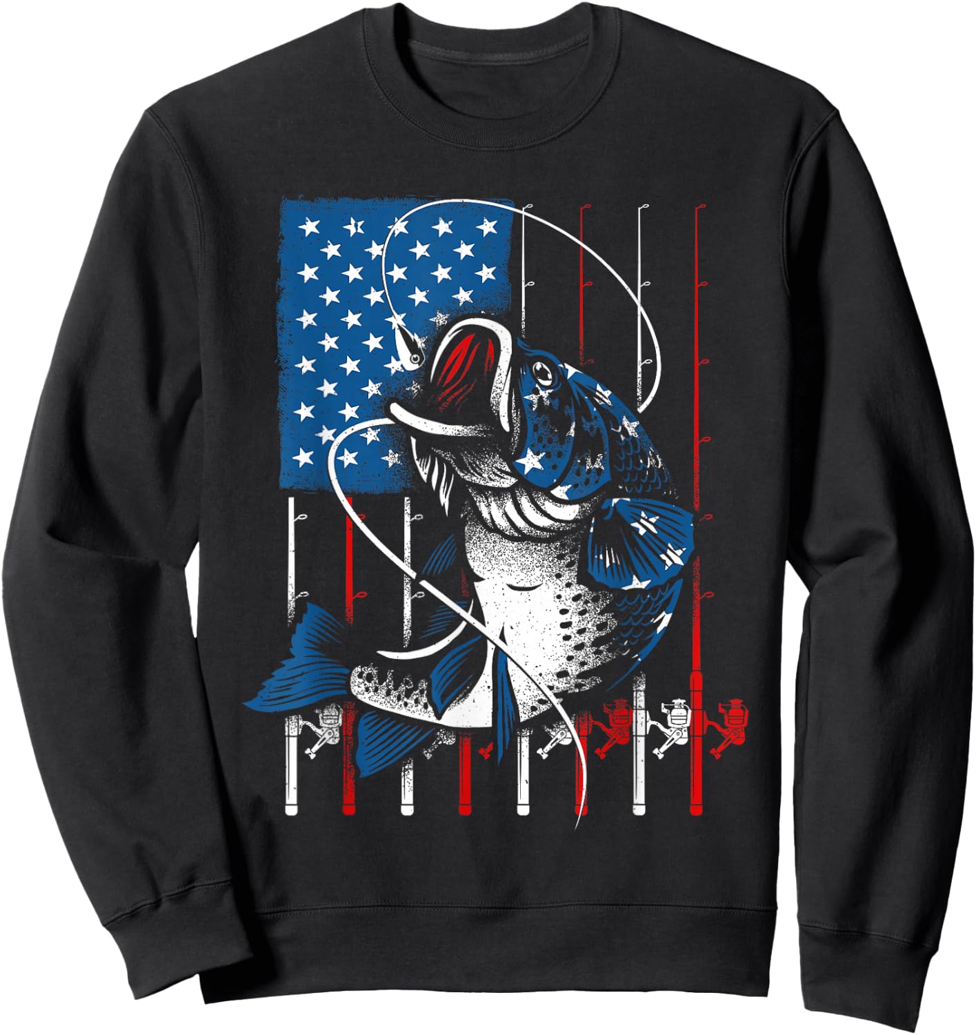 Fishing Art Women American Flag USA Fishing Lover Sweatshirt - Sweatshirt | Black