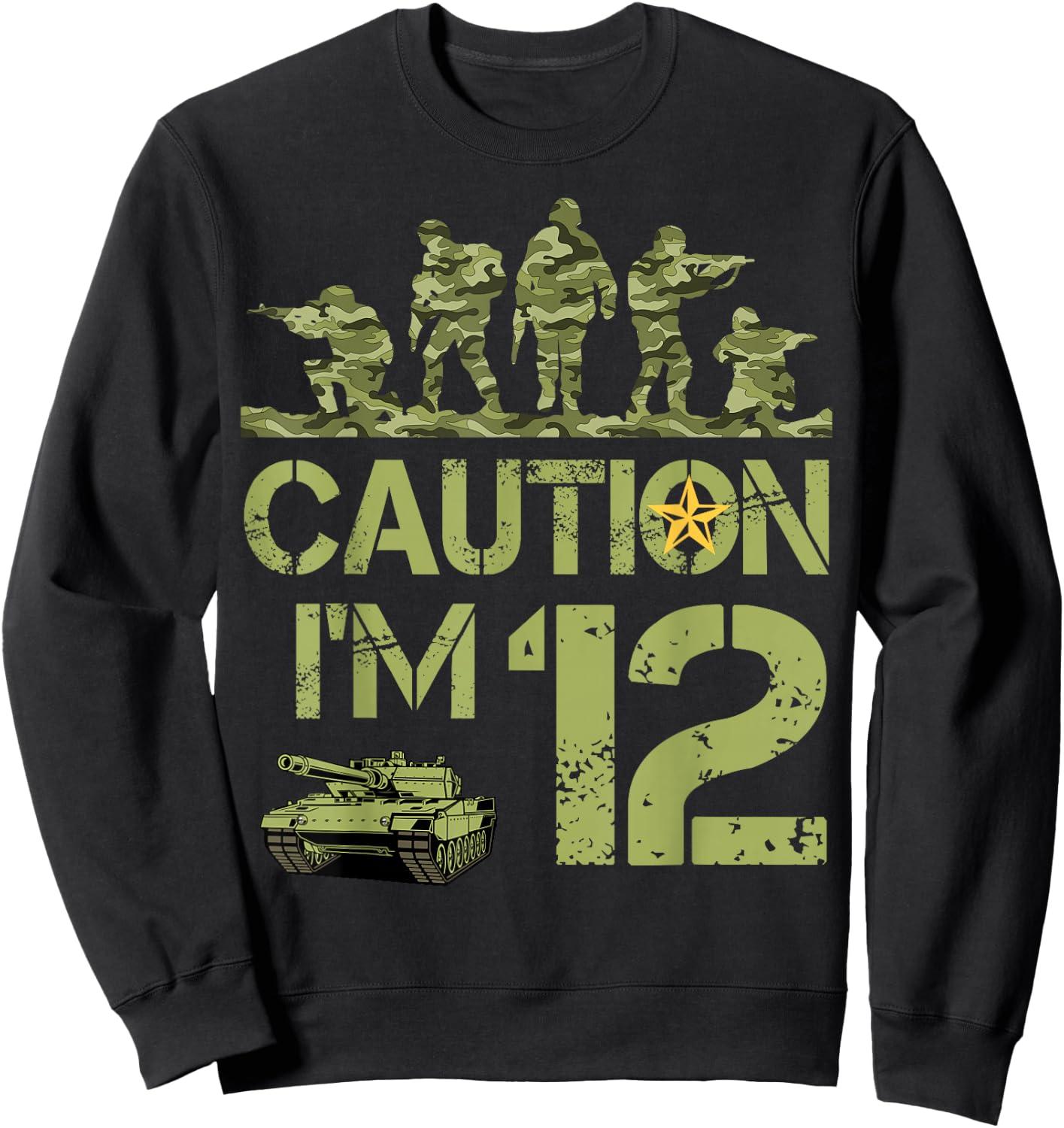 12th Birthday Military I'm 12 Year Old Soldier Camo Birthday Sweatshirt - Sweatshirt | Black
