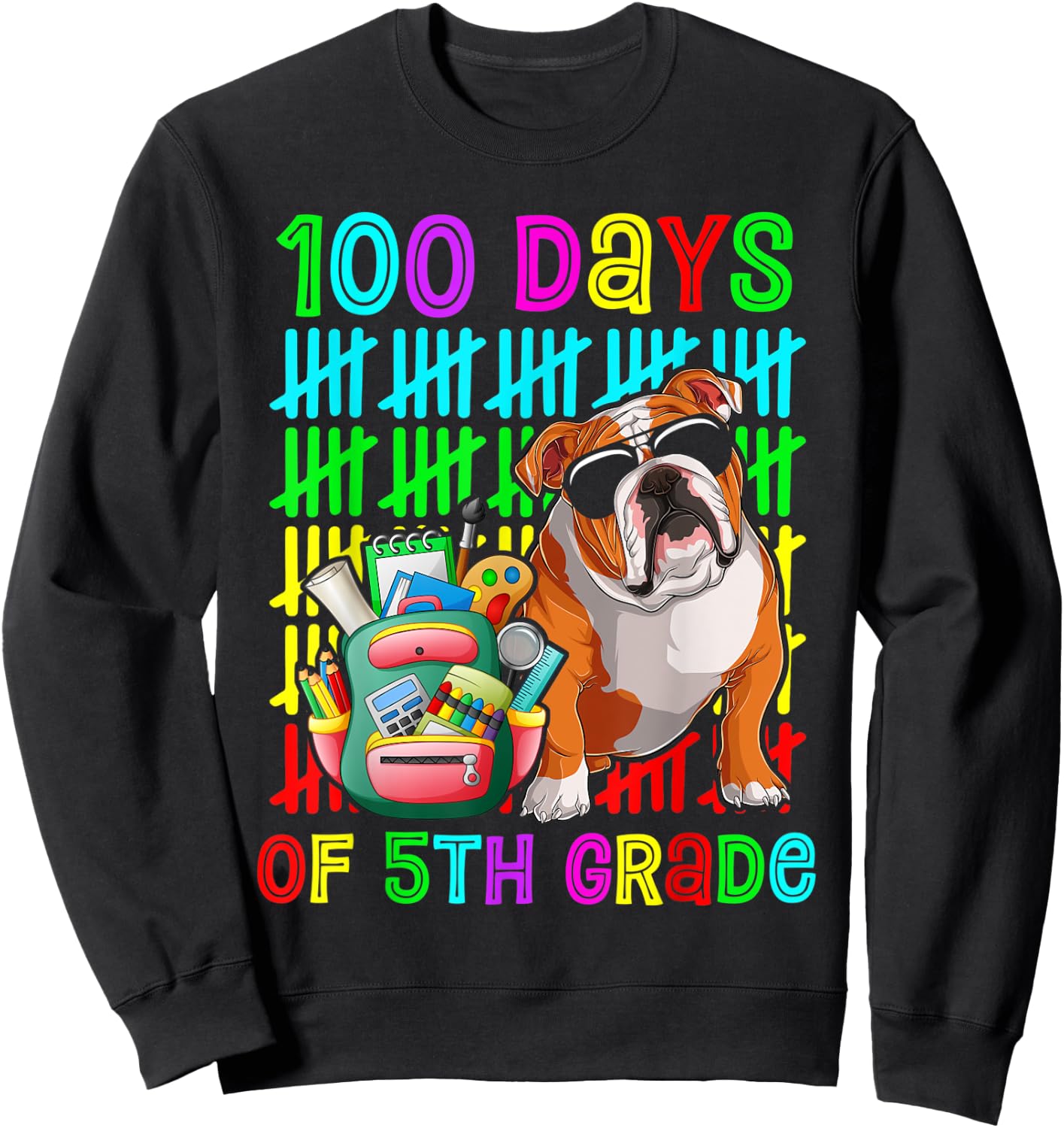 100th Day Of 5th Grade Boys Kids English Bulldog Dog Lovers Sweatshirt - Sweatshirt | Black