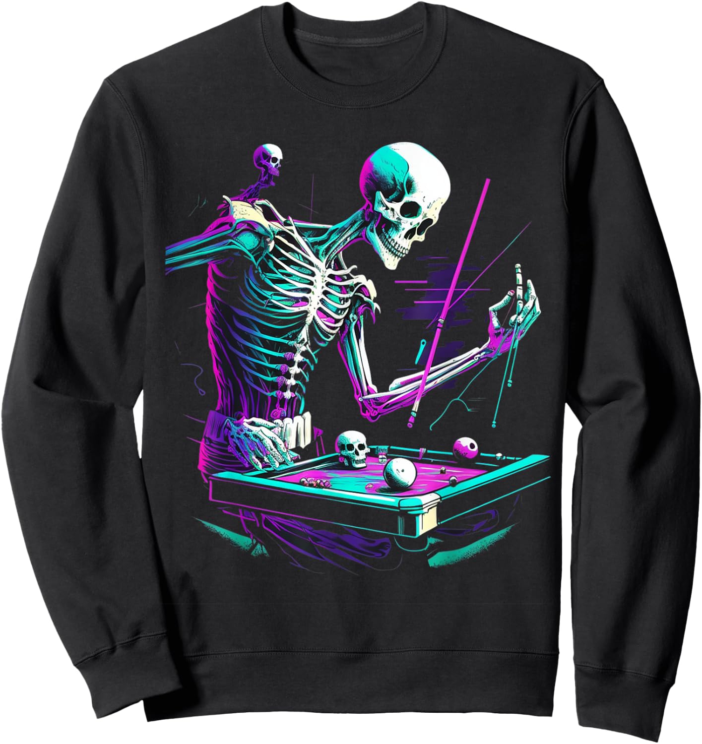 Skeleton Playing Billiard Halloween Costume Sport Pool Sweatshirt - Sweatshirt | Black