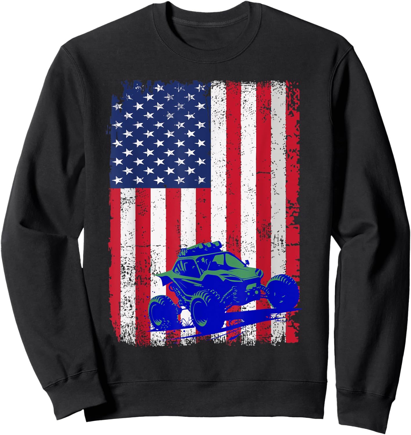 Side By Side UTV SXS 4 Wheeler Patriotic American Flag Sweatshirt - Sweatshirt | Black