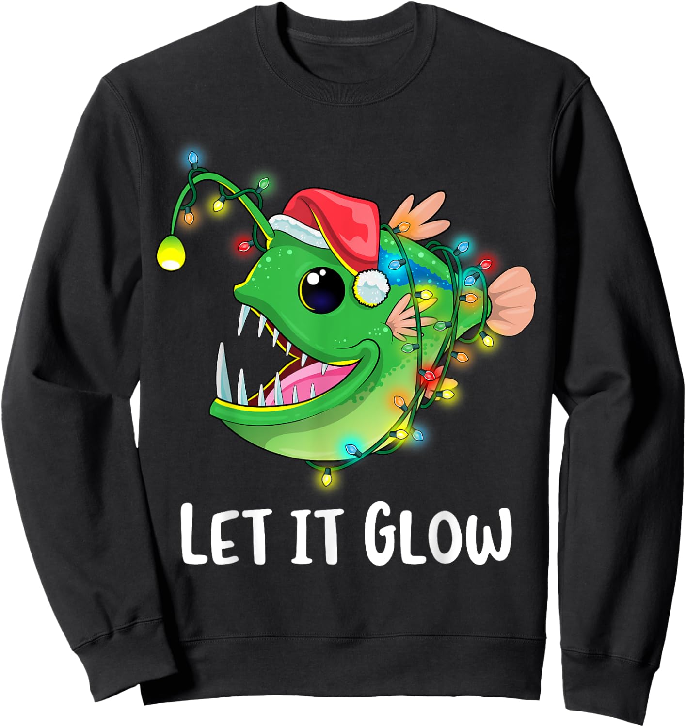 Let It Glow Anglerfish Lighting Xmas Tree Monster Christmas Sweatshirt - Sweatshirt | Black