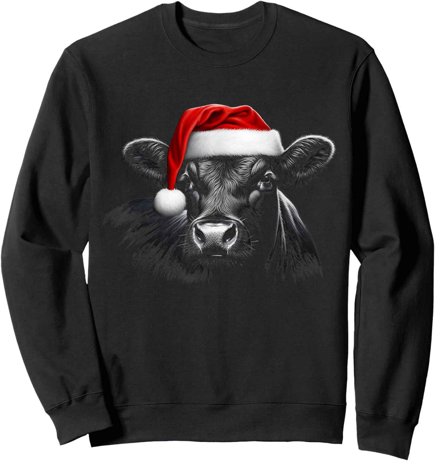 Angus Rancher Christmas Hat Cow Santa Hat Black Sweatshirt - Sweatshirt | Black