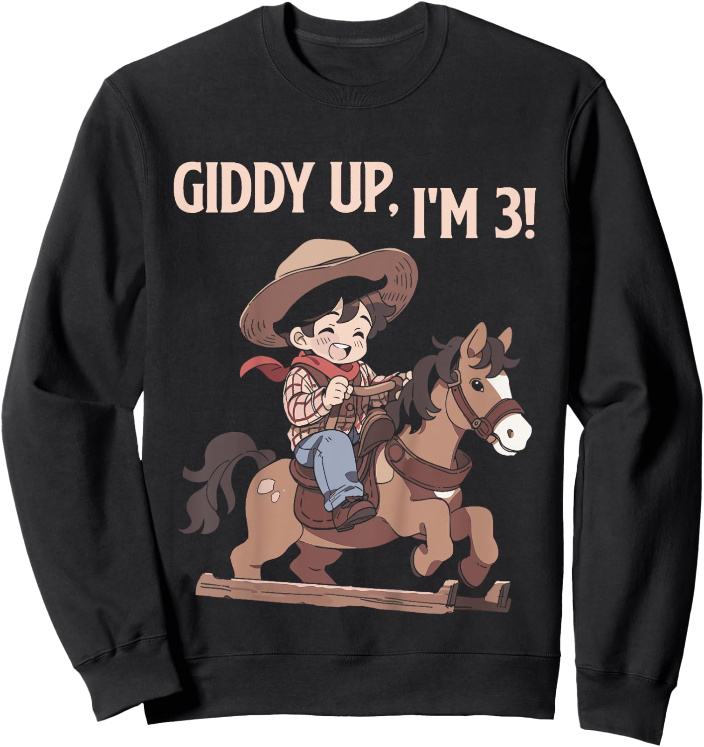 Kids Giddy Up I'm 3 Cute Horse Riding Cowboy 3rd Birthday Boys Sweatshirt - Sweatshirt | Black