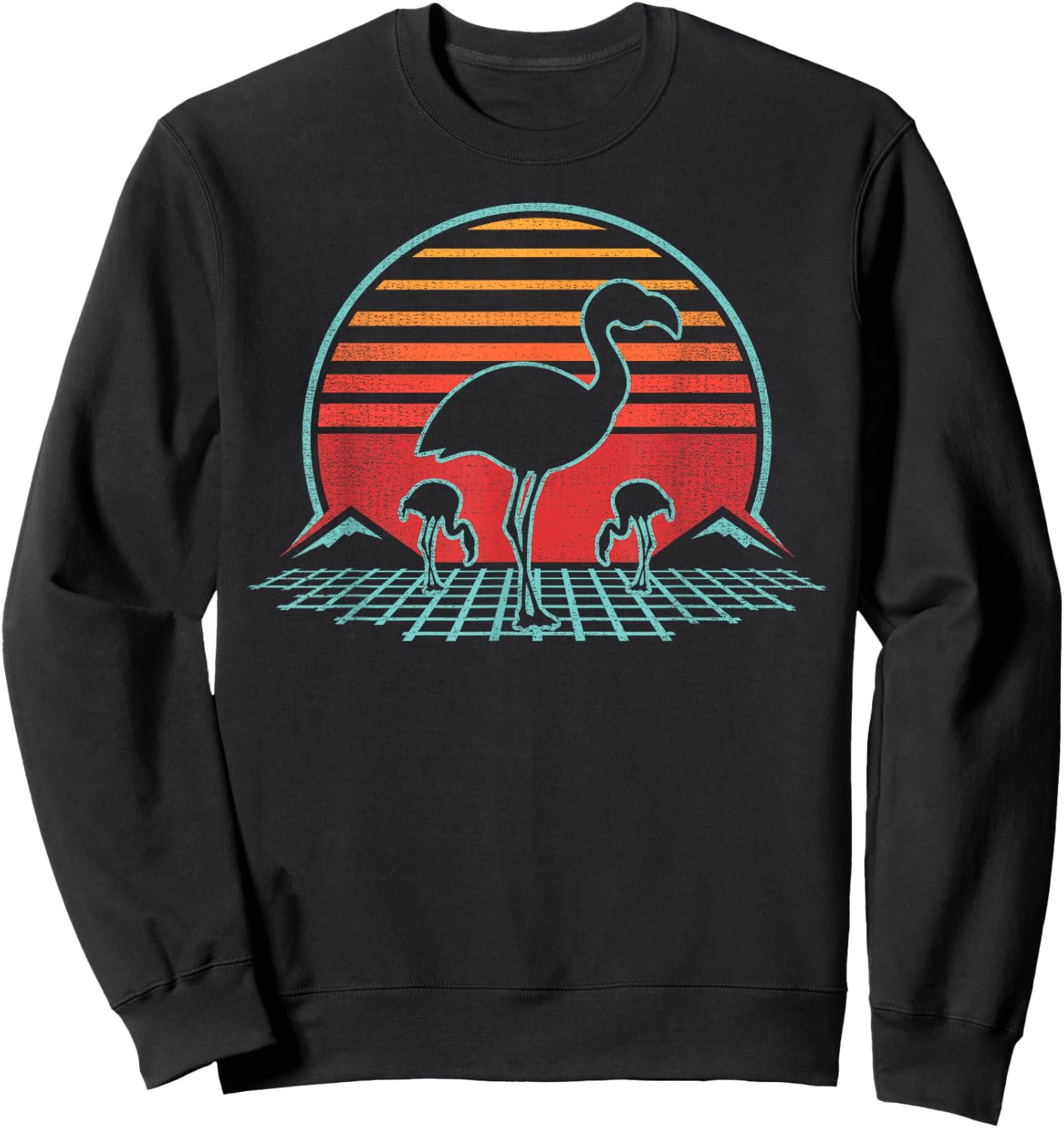 Flamingo Lover Bird Animal Retro Vintage 80s Style Sweatshirt - Sweatshirt | Black