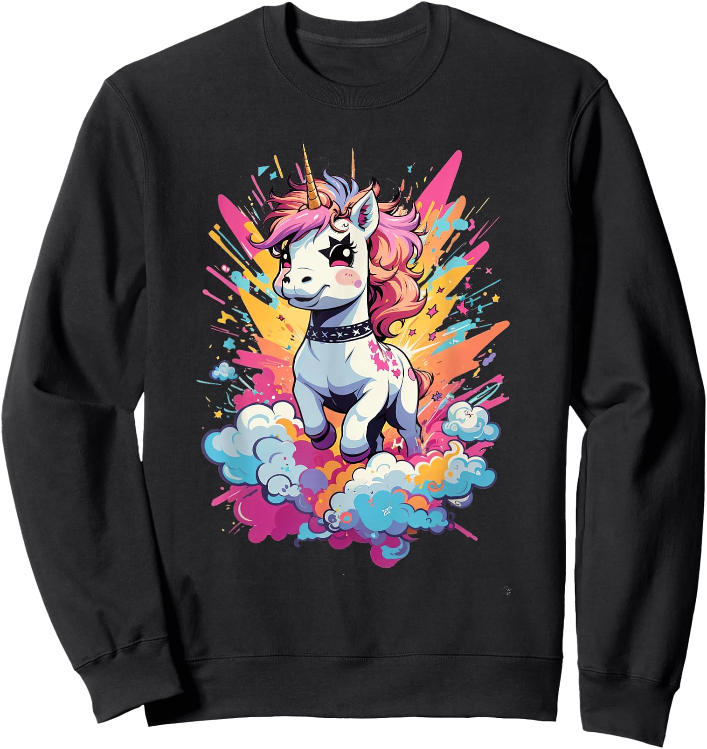 Punk Rock Unicorn - Tattooed Rhythms & Mythical Vibes Music Sweatshirt - Sweatshirt | Black
