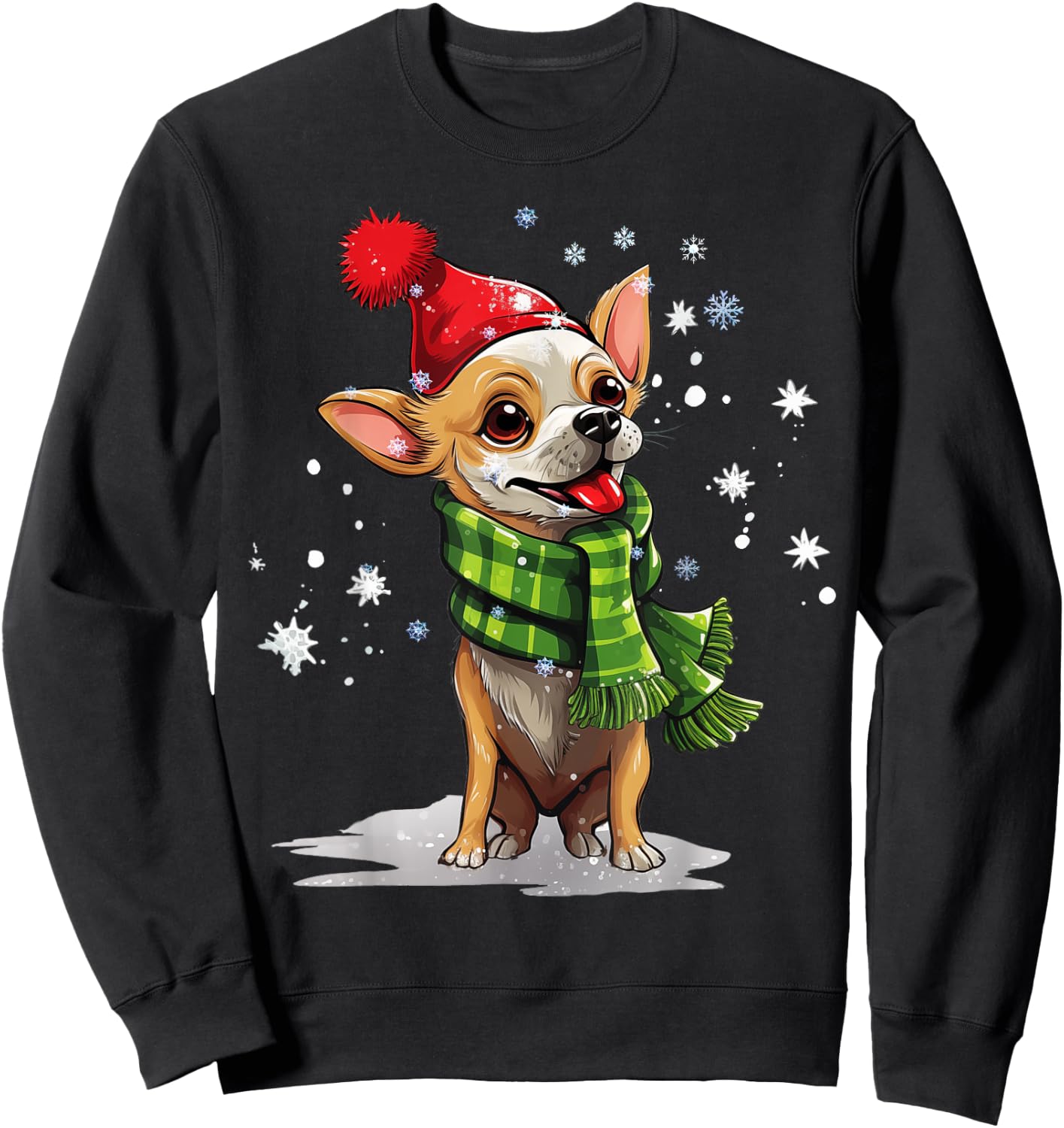 Chihuahua Dog Christmas Snow Winter Vibes Women Kids Sweatshirt - Sweatshirt | Black