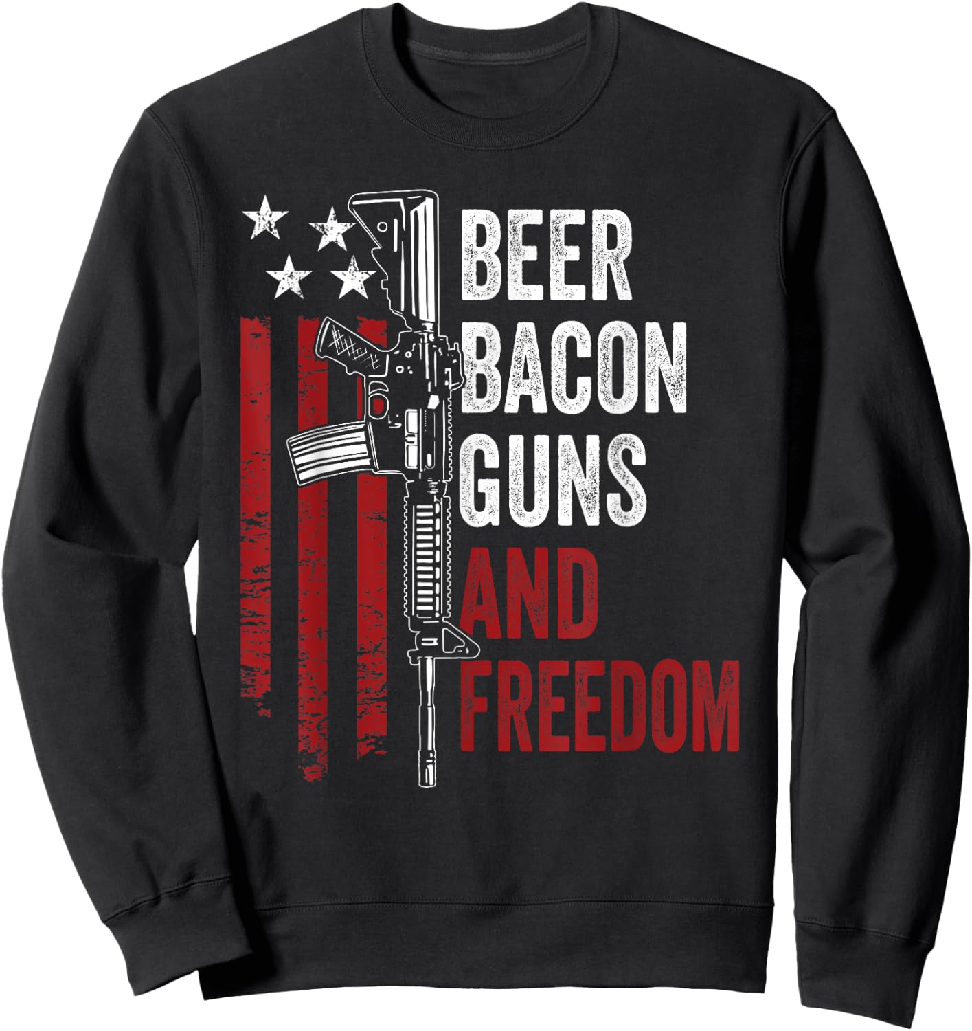 BEER BACON GUNS & FREEDOM - Funny BBQ Gun USA Flag Drinking Sweatshirt - Sweatshirt | Black