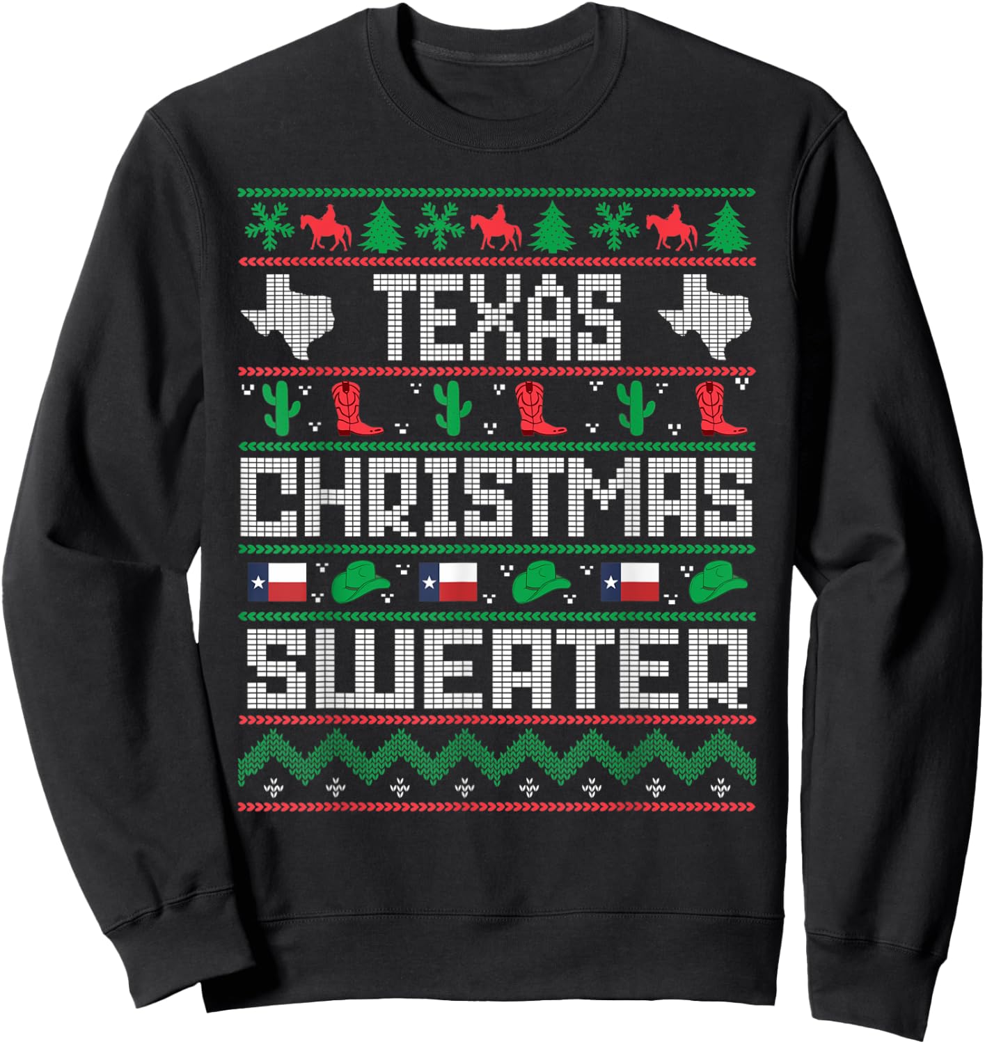 Texas Christmas Sweater Tacky Ugly Cowboy Texas Sweater Sweatshirt - Sweatshirt | Black