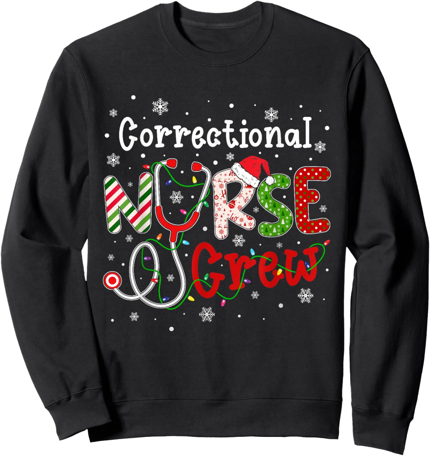 Correctional Christmas Nurse Crew Nursing Christmas Pattern Sweatshirt - Sweatshirt | Black