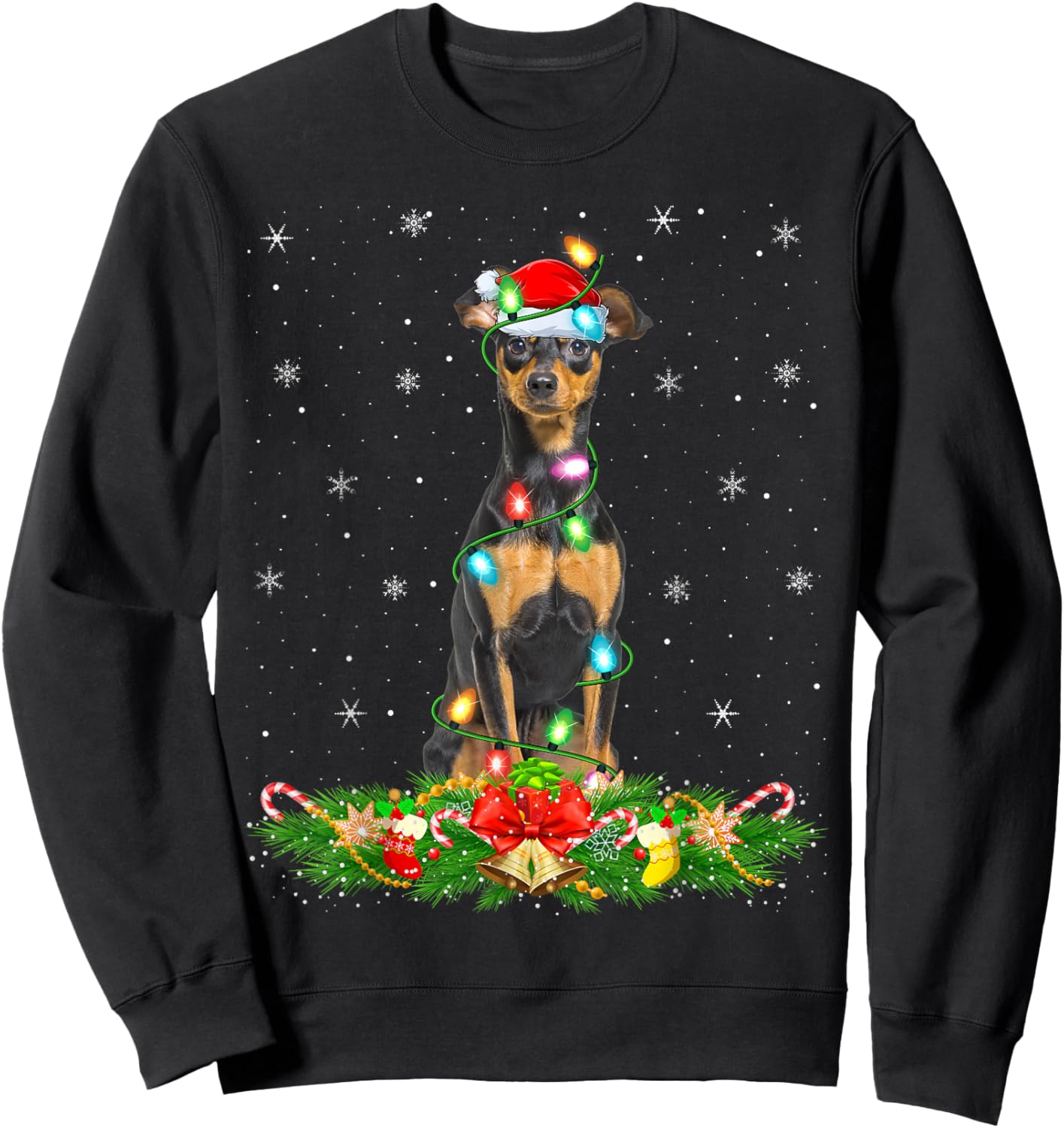 Lighting Xmas Santa Miniature Pinscher Dog Christmas Sweatshirt - Sweatshirt | Black