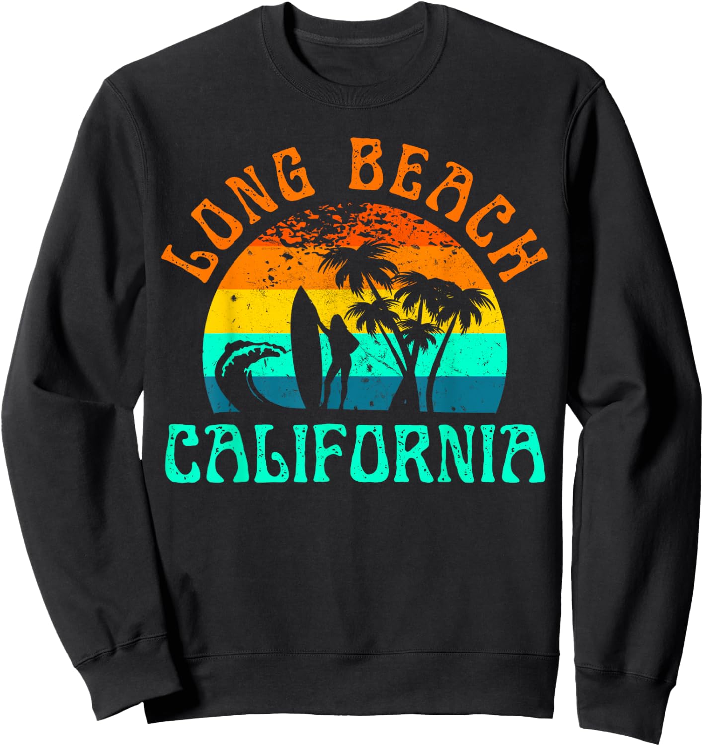 Long Beach California Surf Summer Vacation Girl Vintage Sweatshirt - Sweatshirt | Black