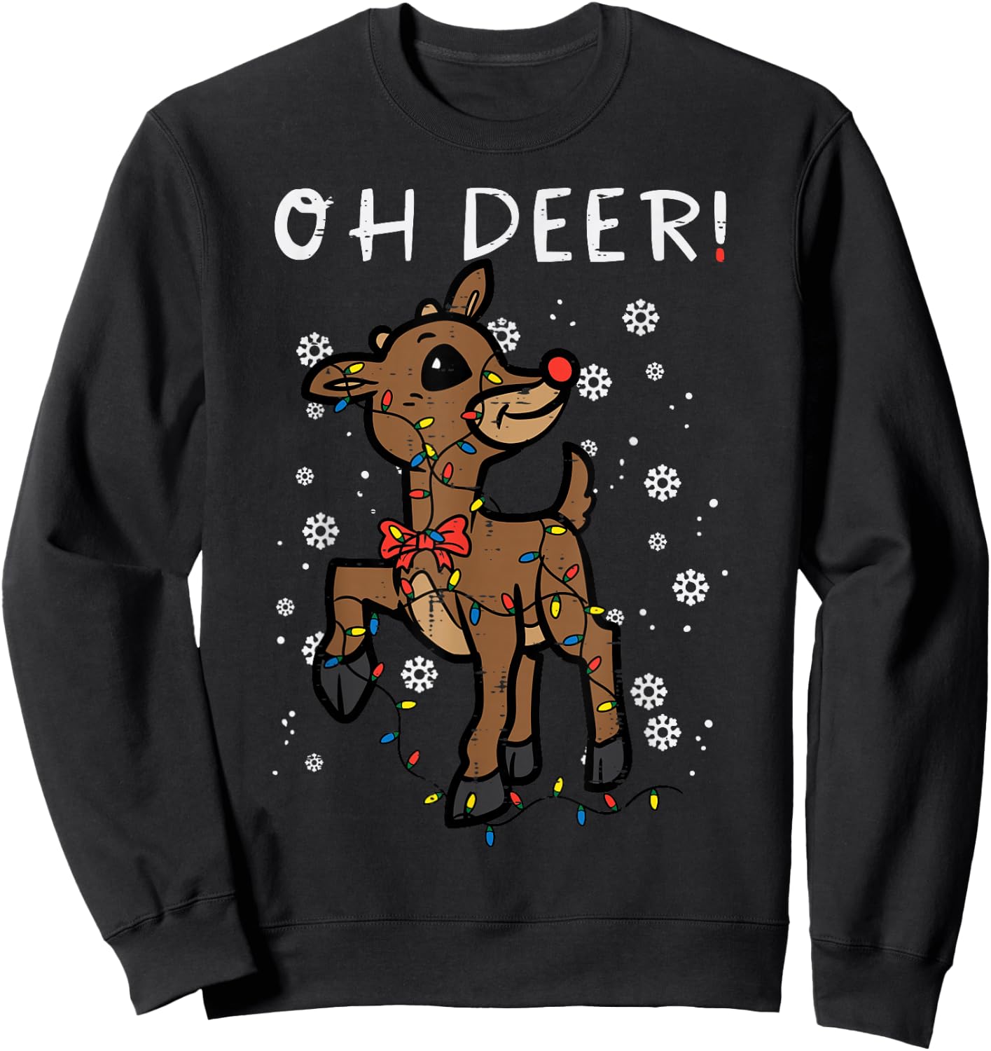 Christmas Reindeer Oh Deer Cute Xmas Boys Girls Kids Women Sweatshirt - Sweatshirt | Black