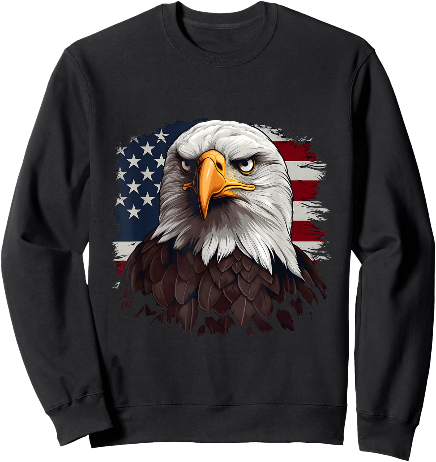 July 4th Symbolic Bald Eagle with American Flags Sweatshirt - Sweatshirt | Black