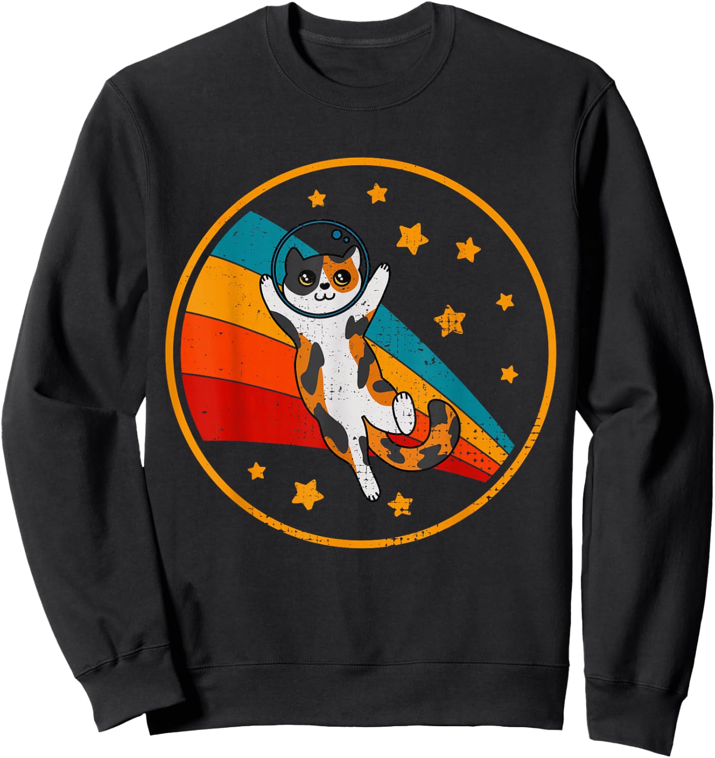 Cute Vintage Calico Cat Retro Space Cat Sweatshirt - Sweatshirt | Black