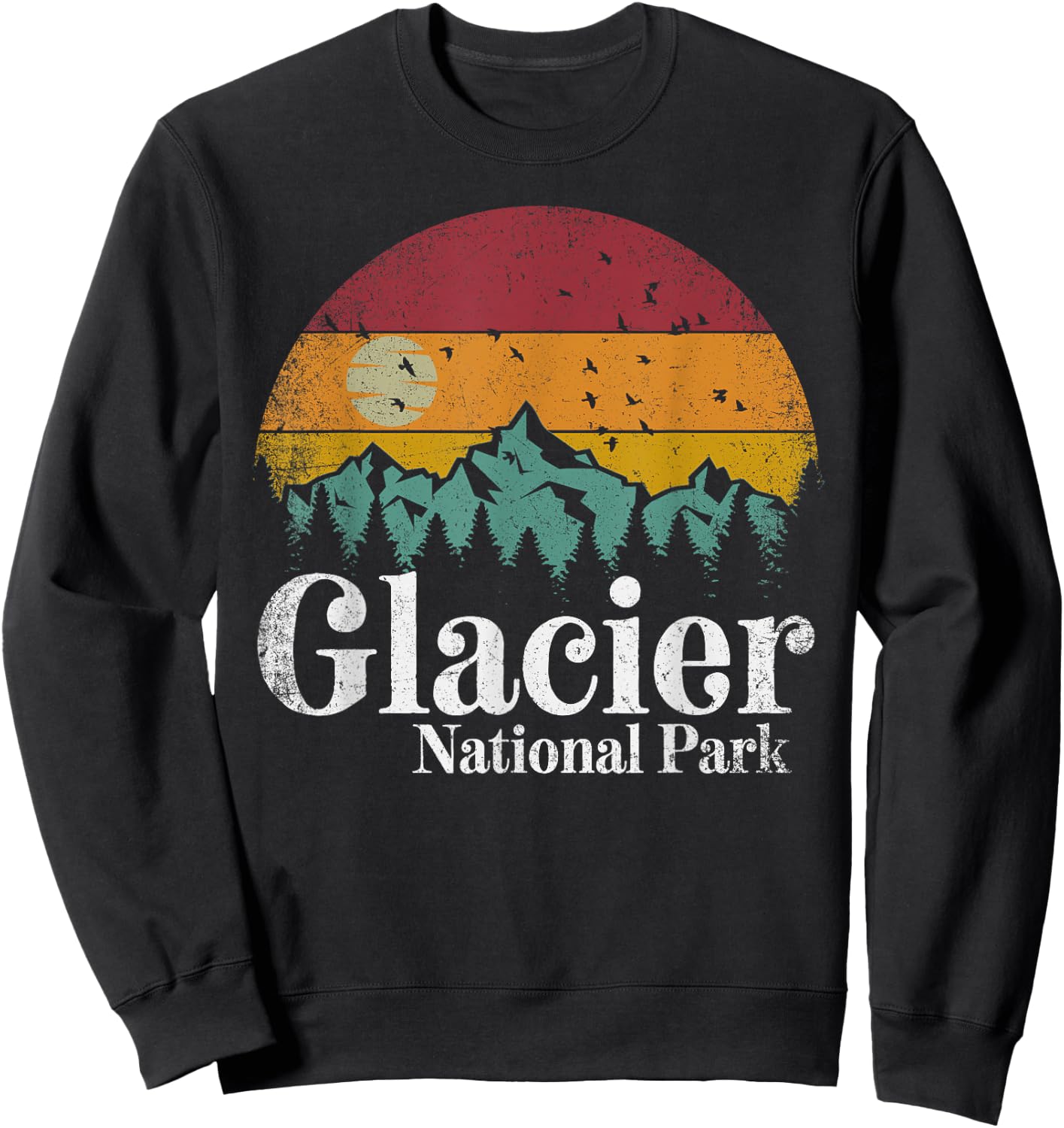 Glacier National Park Mountains Retro Hiking Camping Gift Sweatshirt - Sweatshirt | Black