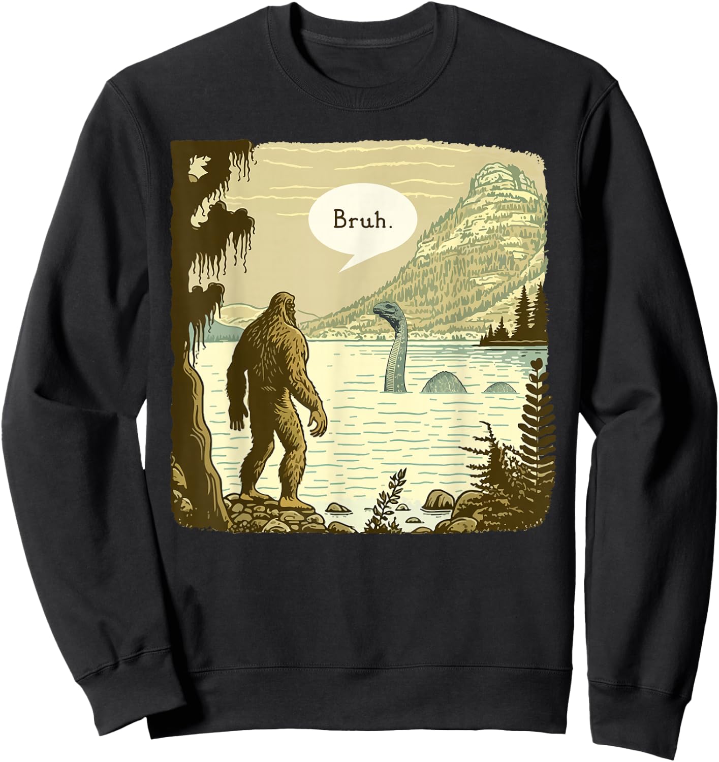 Funny Bigfoot Sasquatch Loch Ness Monster Introvert Bruh Sweatshirt - Sweatshirt | Black