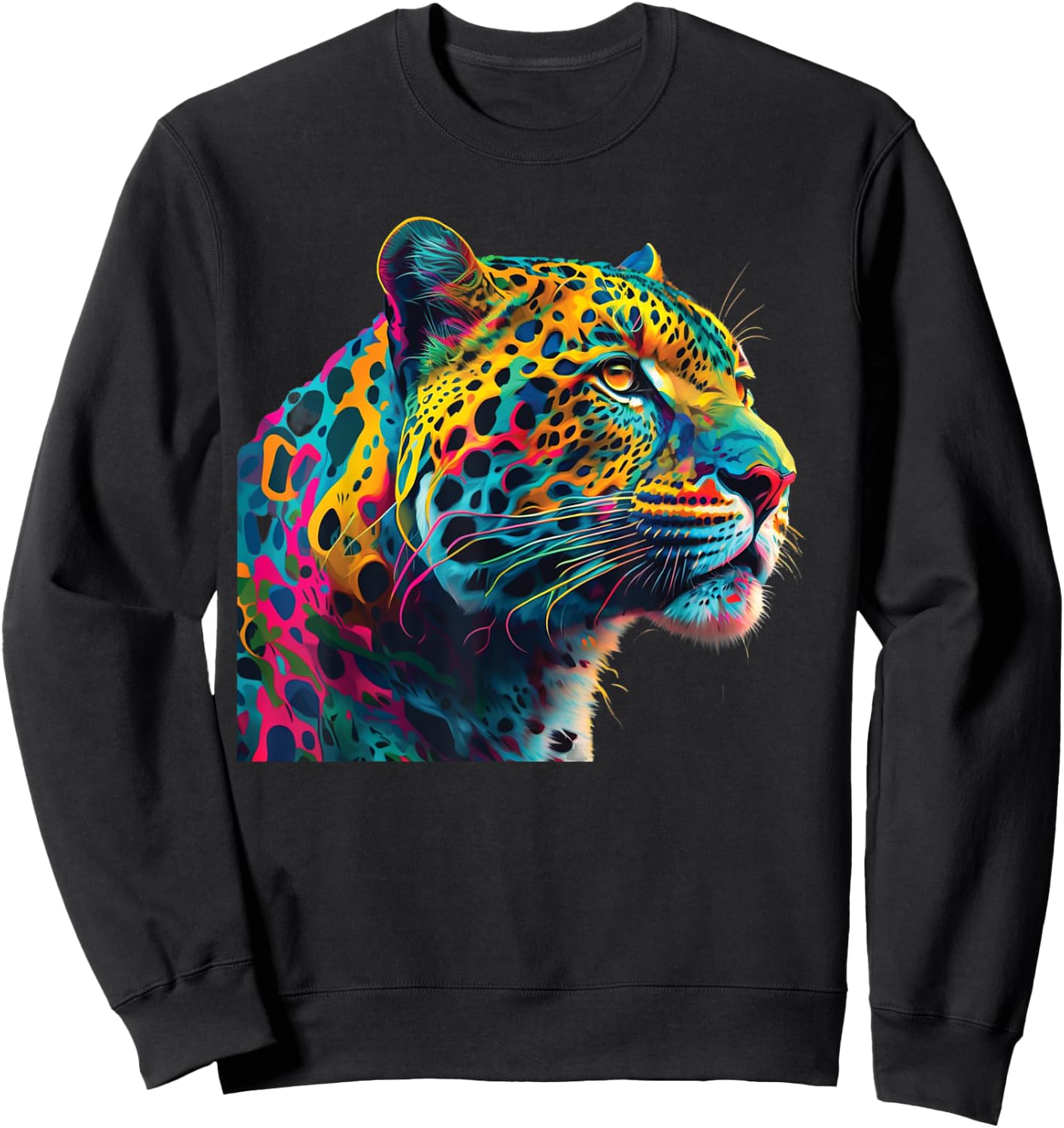 colorful leopard head art face for lover animal Wild Sweatshirt - Sweatshirt | Black