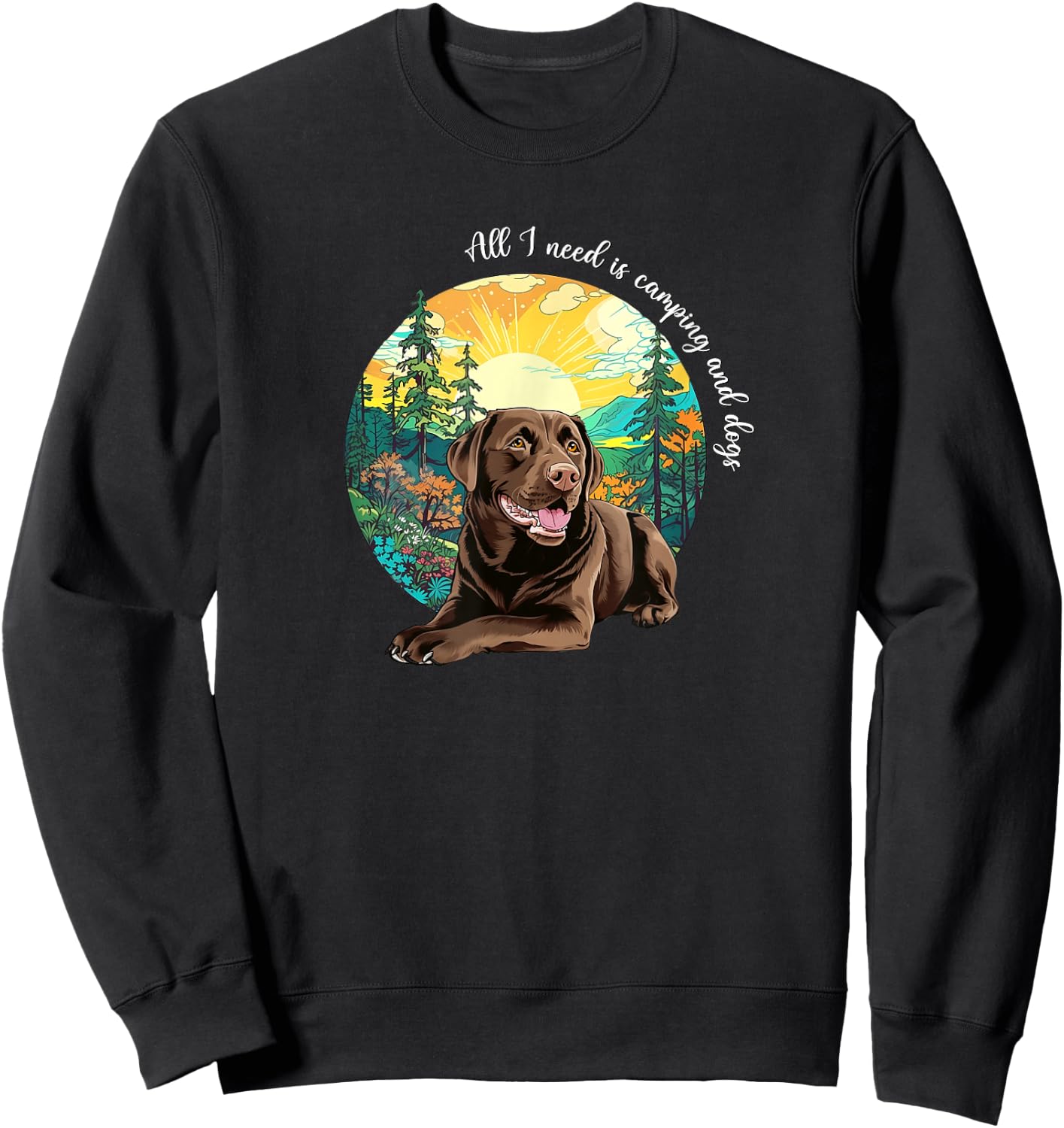 Funny Cute Camping Chocolate Lab Dog Lover Sweatshirt - Sweatshirt | Black