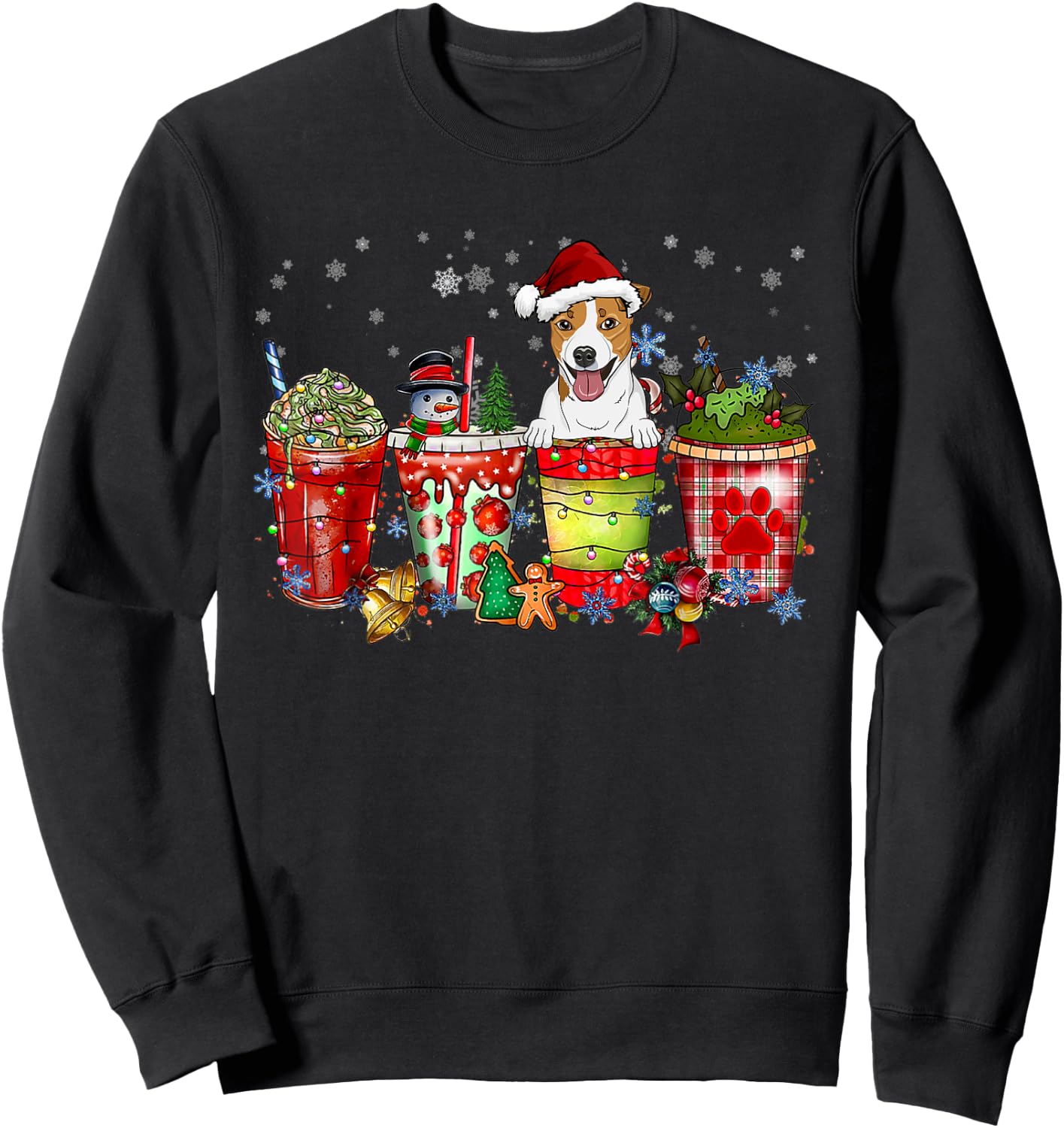 Cute Jack Russel Terrier Dog Christmas Coffee Pajamas Xmas Sweatshirt - Sweatshirt | Black