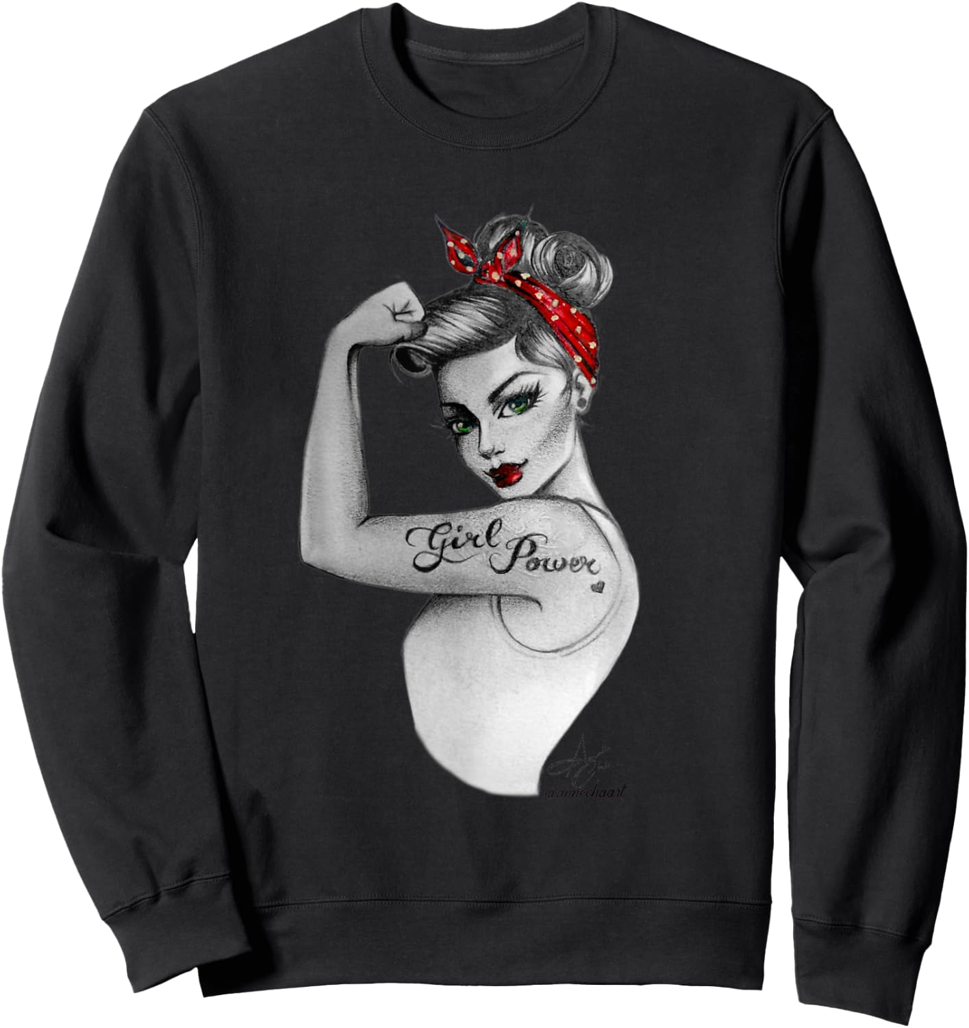 Girl Power Pin Up Retro Rosie the Riveter Style Art Women Sweatshirt - Sweatshirt | Black