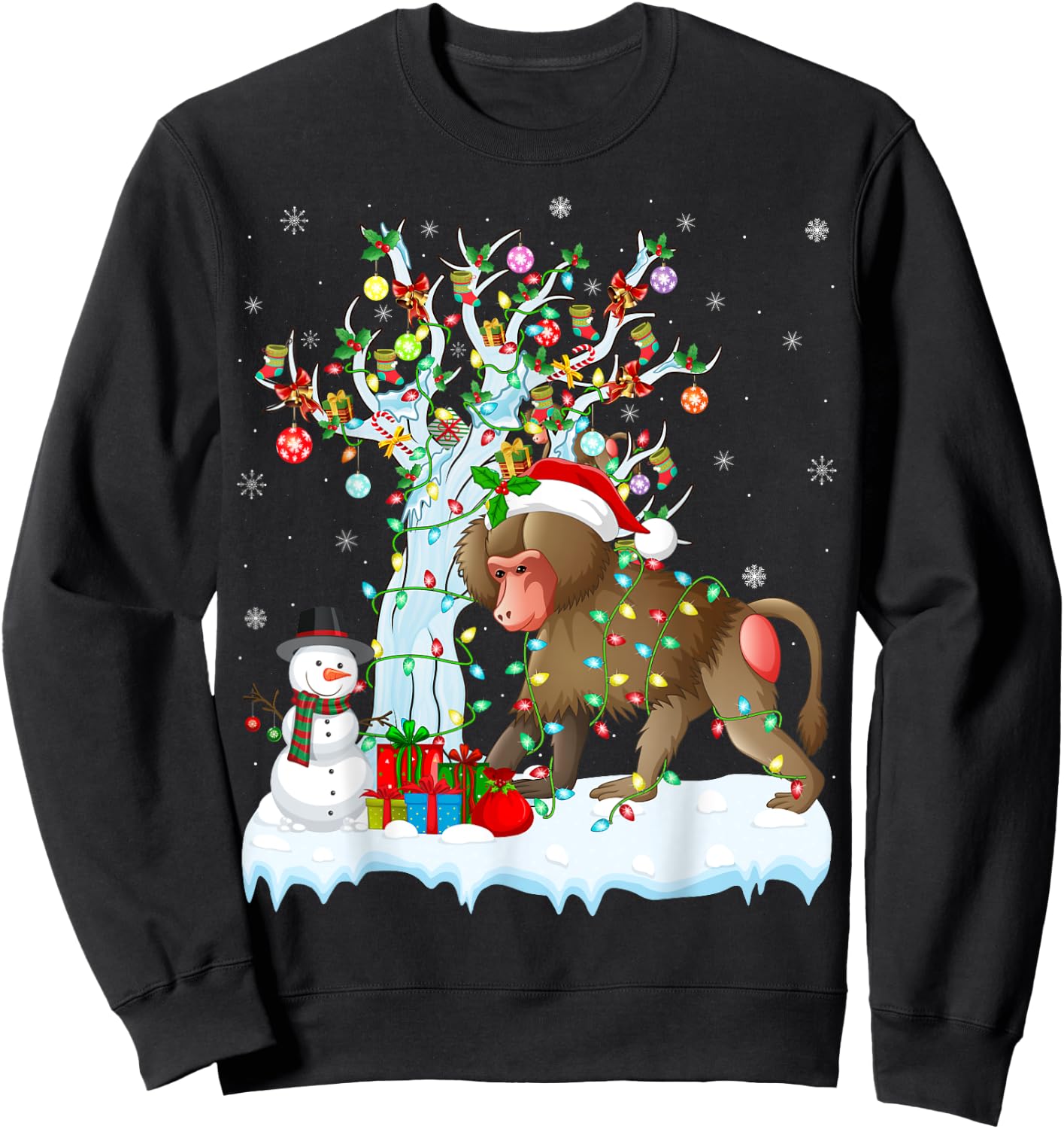 Xmas Element Tree Lighting Santa Baboon Christmas Sweatshirt - Sweatshirt | Black