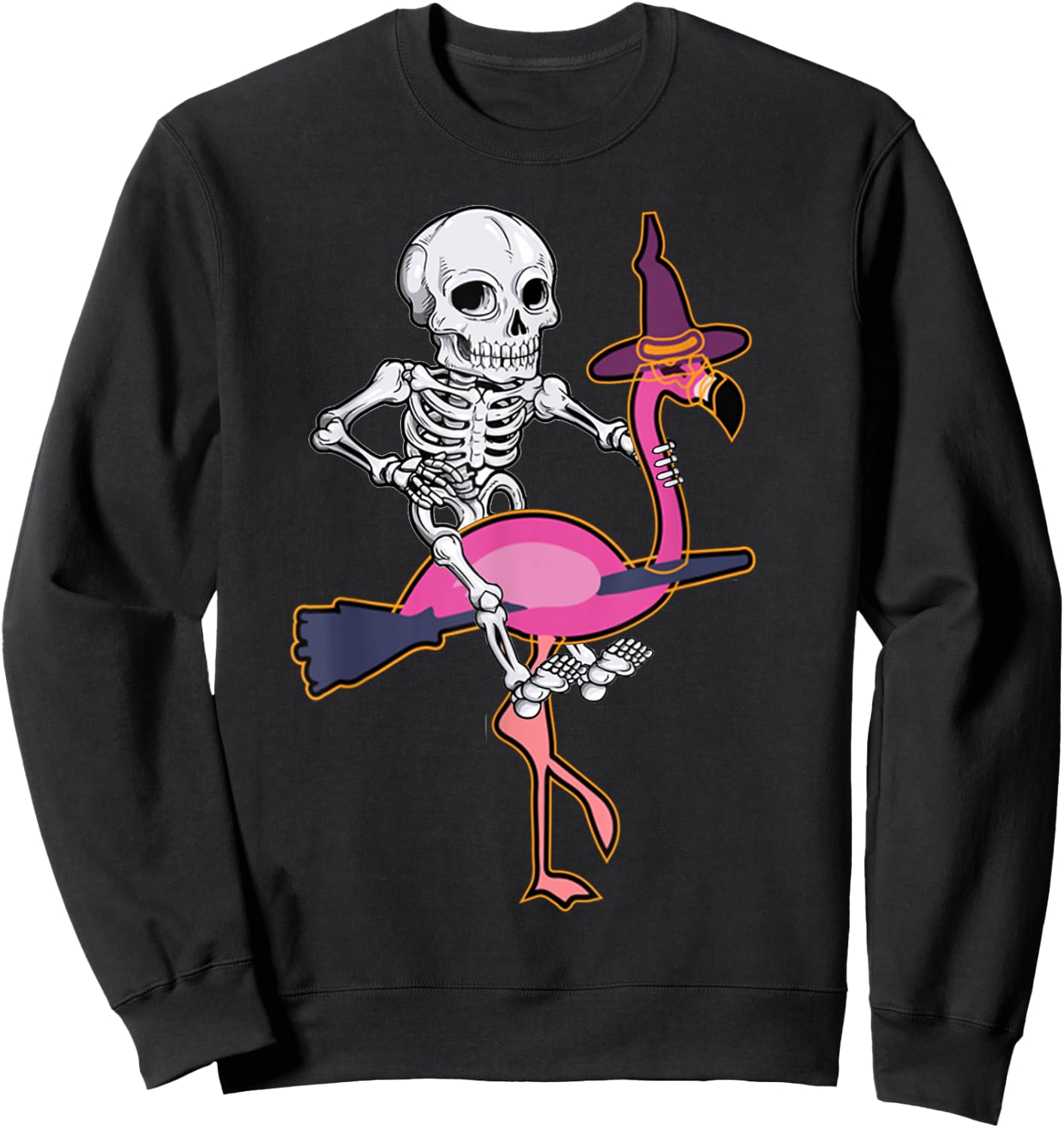 Skeleton Riding Flamingo Funny Halloween Pumpkin Boys Sweatshirt - Sweatshirt | Black