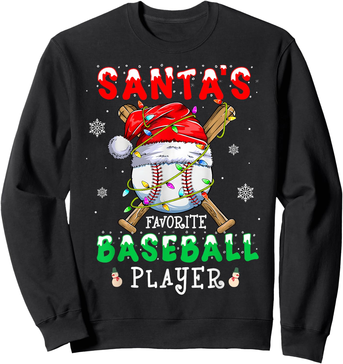 Santa's Favorite Baseball Player Christmas Pajama Men Women Sweatshirt - Sweatshirt | Black