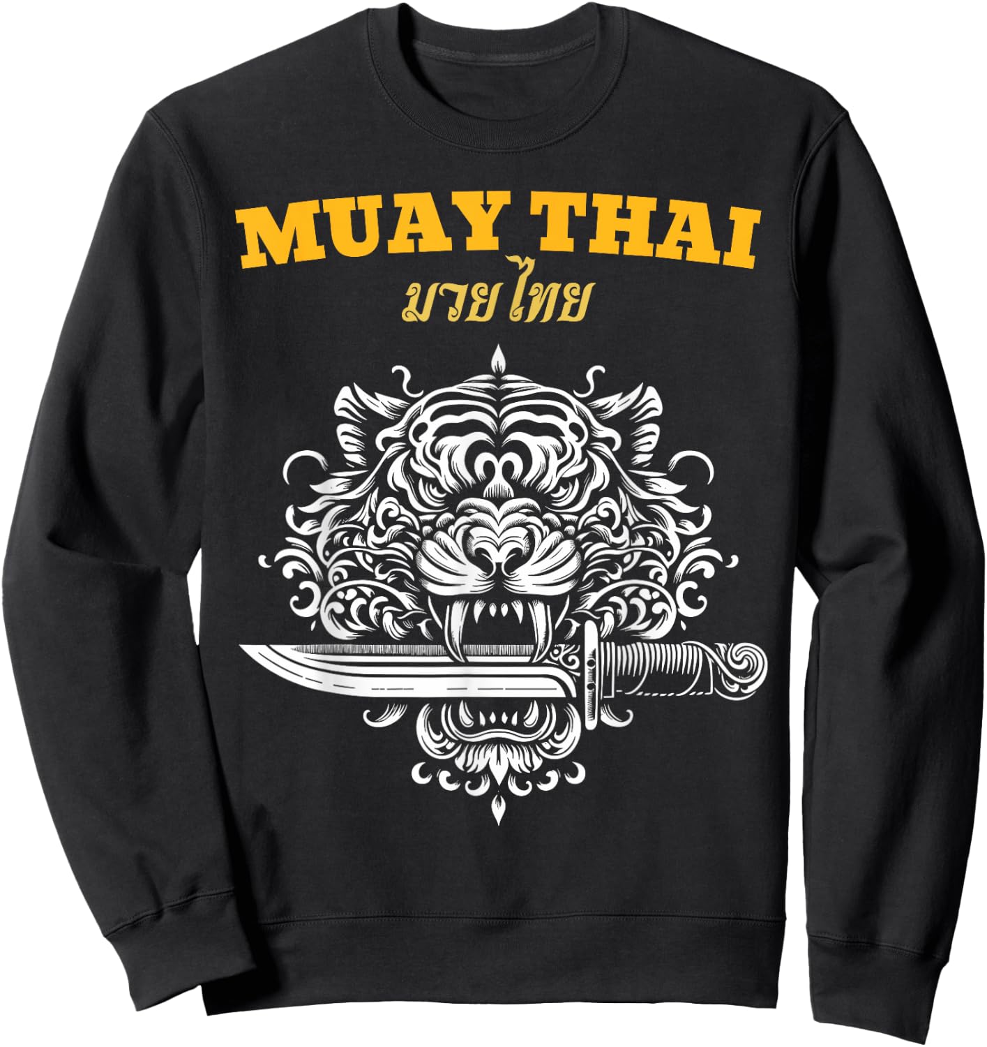 Muay Thai Sak Yant MMA Tattoo Tiger Lion Knife Martial Art Sweatshirt - Sweatshirt | Black