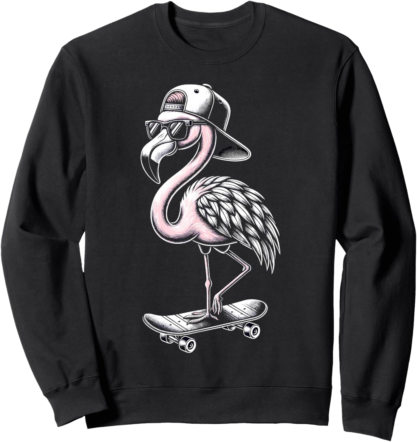 Skateboarding Flamingo Skater Skateboarder Women Sweatshirt - Sweatshirt | Black