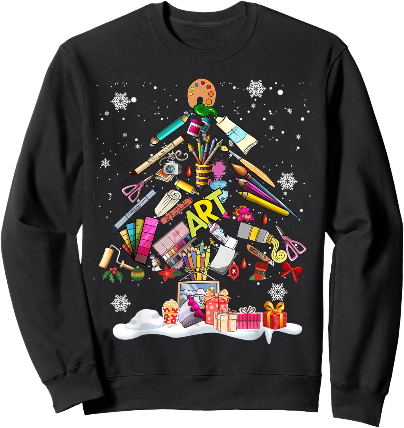 Paintbrush Christmas Tree Decor Xmas for Artist Art Teacher Women Sweatshirt - Sweatshirt | Black