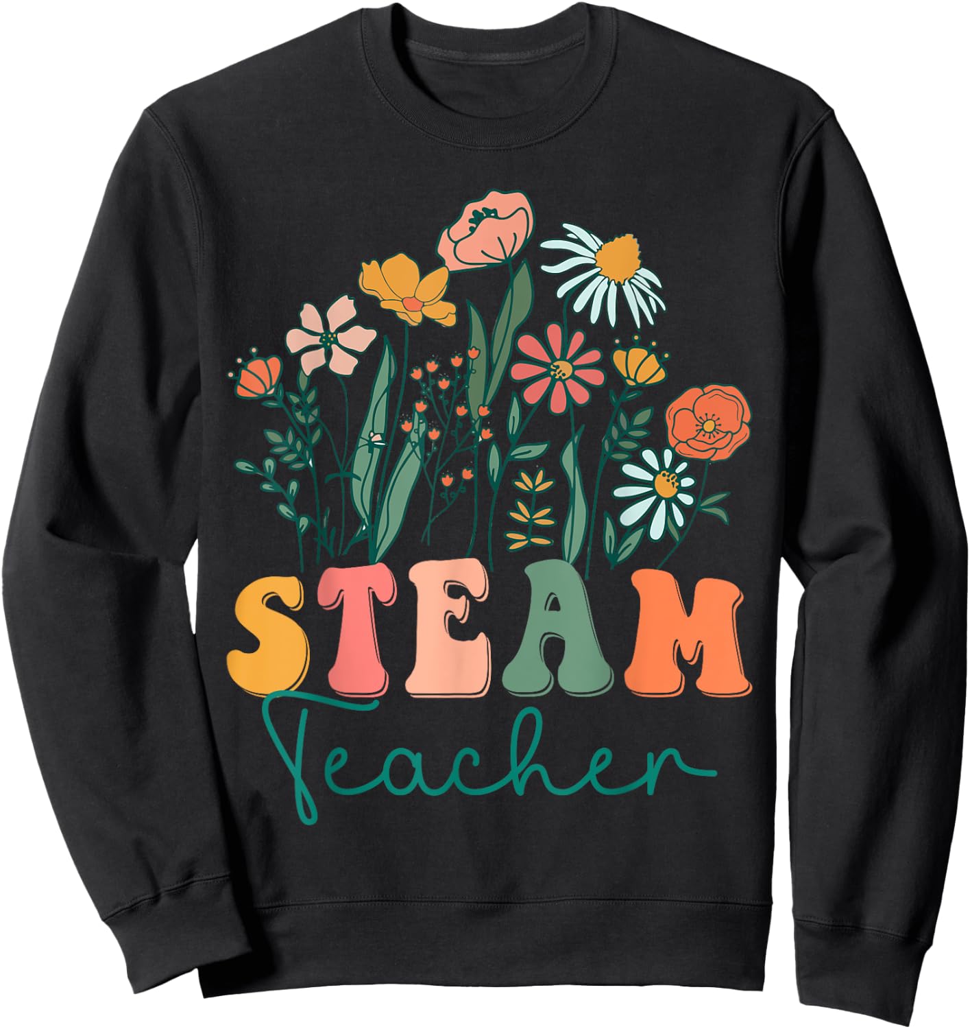 Groovy Wildflower Steam Teacher Women Sweatshirt - Sweatshirt | Black